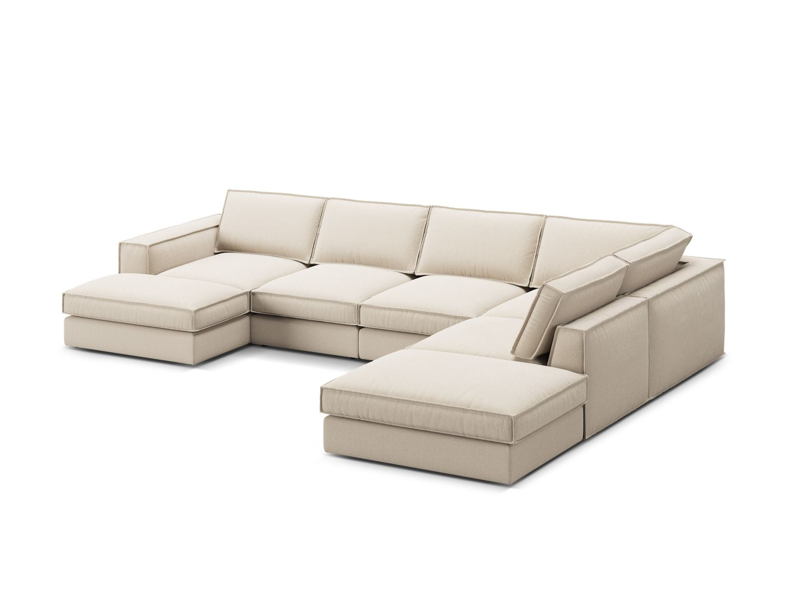 Beige 5-Sitzer Ecksofa Panoramic rechts von Micadoni, modernes und funktionales Möbelstück, ideal für gesellige Abende und entspannte Stunden.