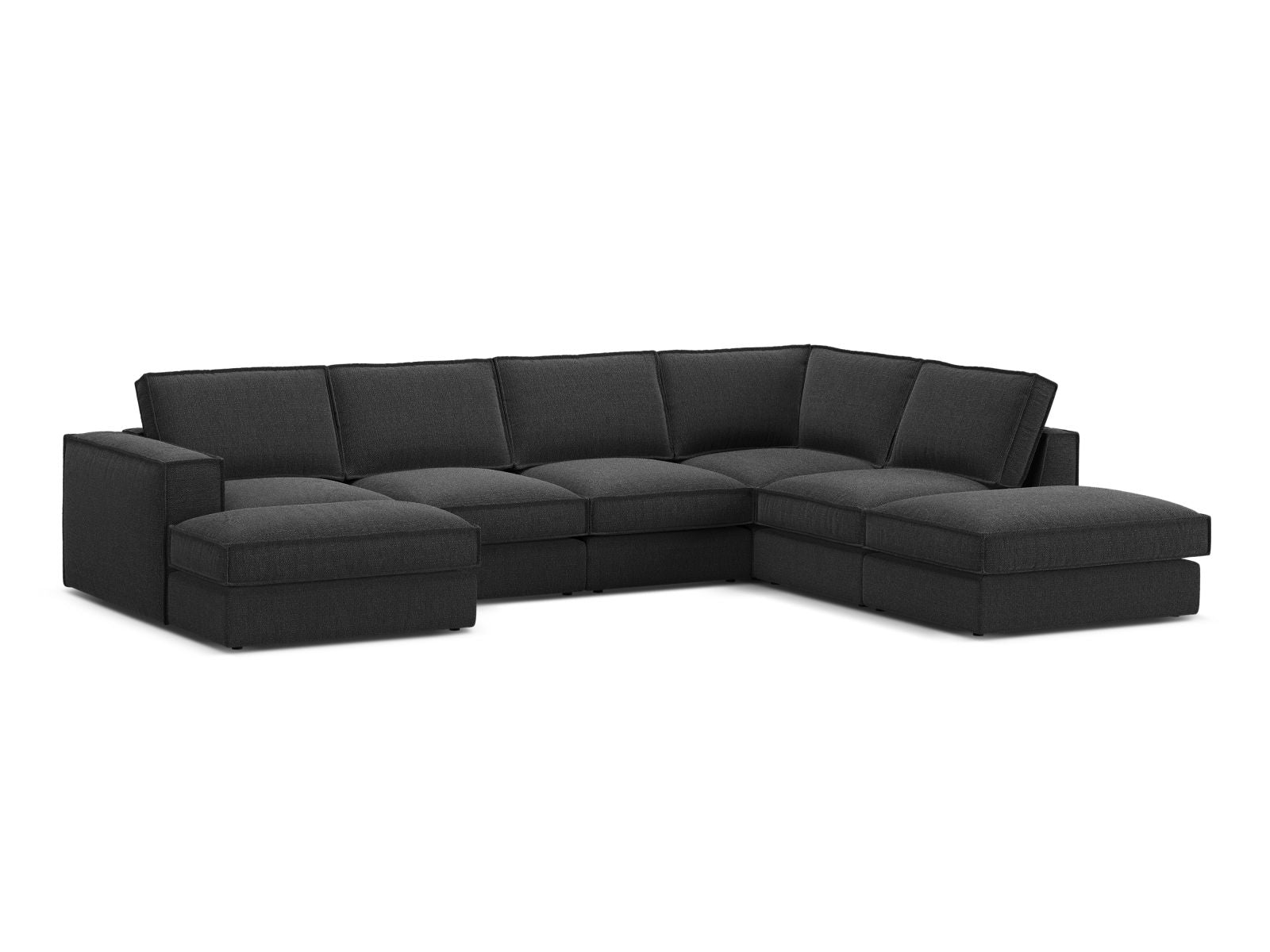 Elegantes 5-Sitzer Ecksofa Panoramic rechts in stilvollem Schwarz, ideal für moderne Wohnräume, von Micadoni.