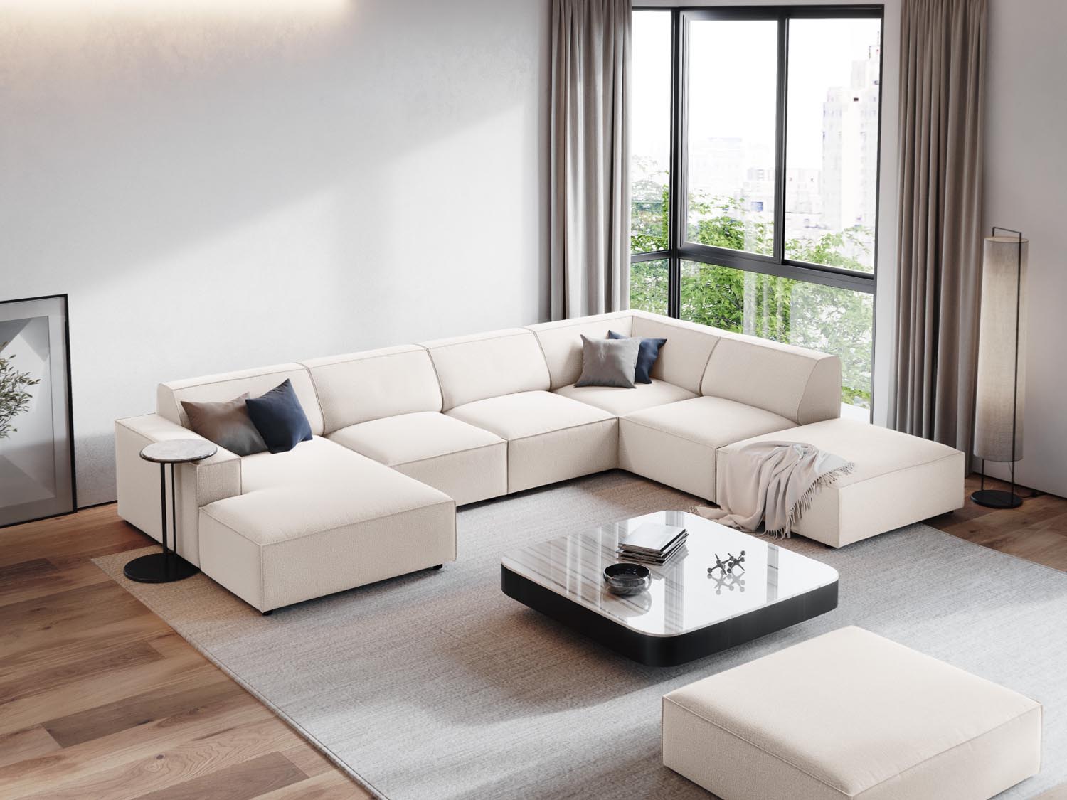 Jodie Modulares Panoramic Ecksofa rechts 7 Sitzer in Light Beige-Megan präsentiert im Onlineshop von KAQTU Design AG. Ecksofa rechts ist von Micadoni