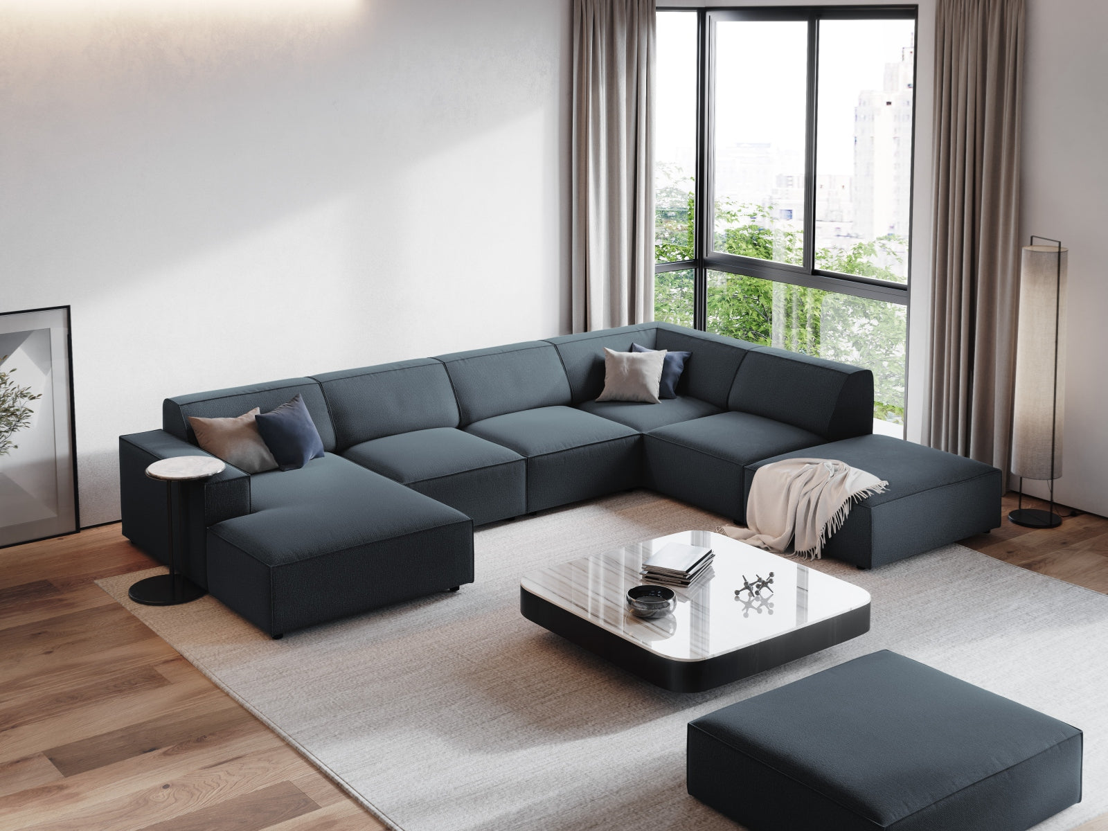Jodie Modulares Panoramic Ecksofa rechts 7 Sitzer in Blue präsentiert im Onlineshop von KAQTU Design AG. Ecksofa rechts ist von Micadoni