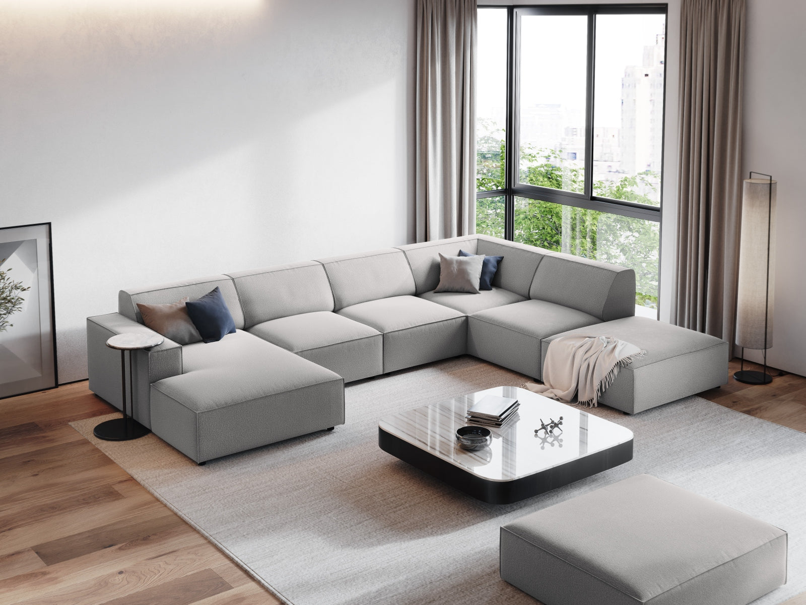 Jodie Modulares Panoramic Ecksofa rechts 7 Sitzer in Light Grey präsentiert im Onlineshop von KAQTU Design AG. Ecksofa rechts ist von Micadoni