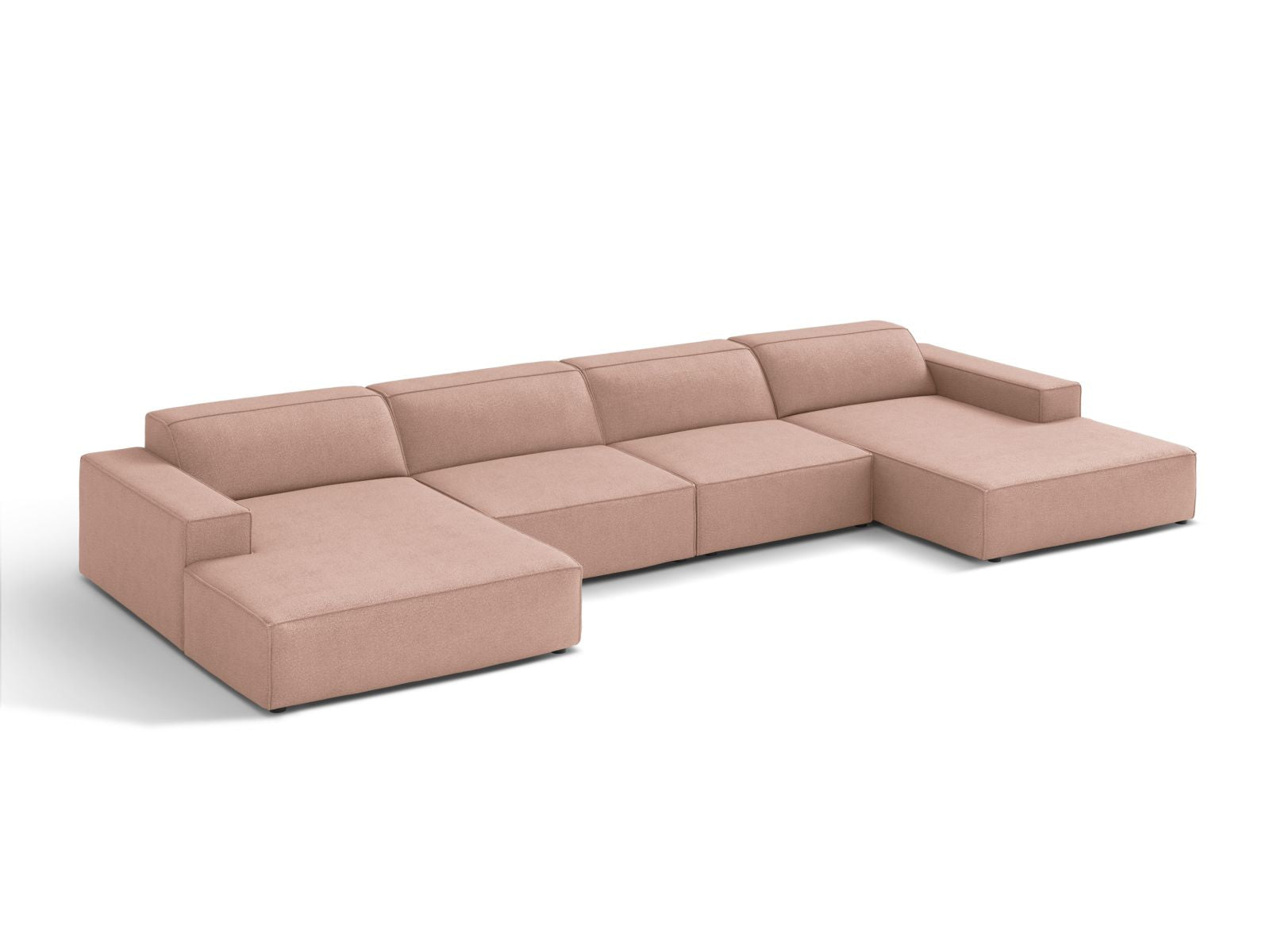 Elegantes 6-Sitzer Sofa Jodie Boucle in sanftem Powder Pink, ideal für stilvolle Wohnräume, erhältlich bei KAQTU Design AG.