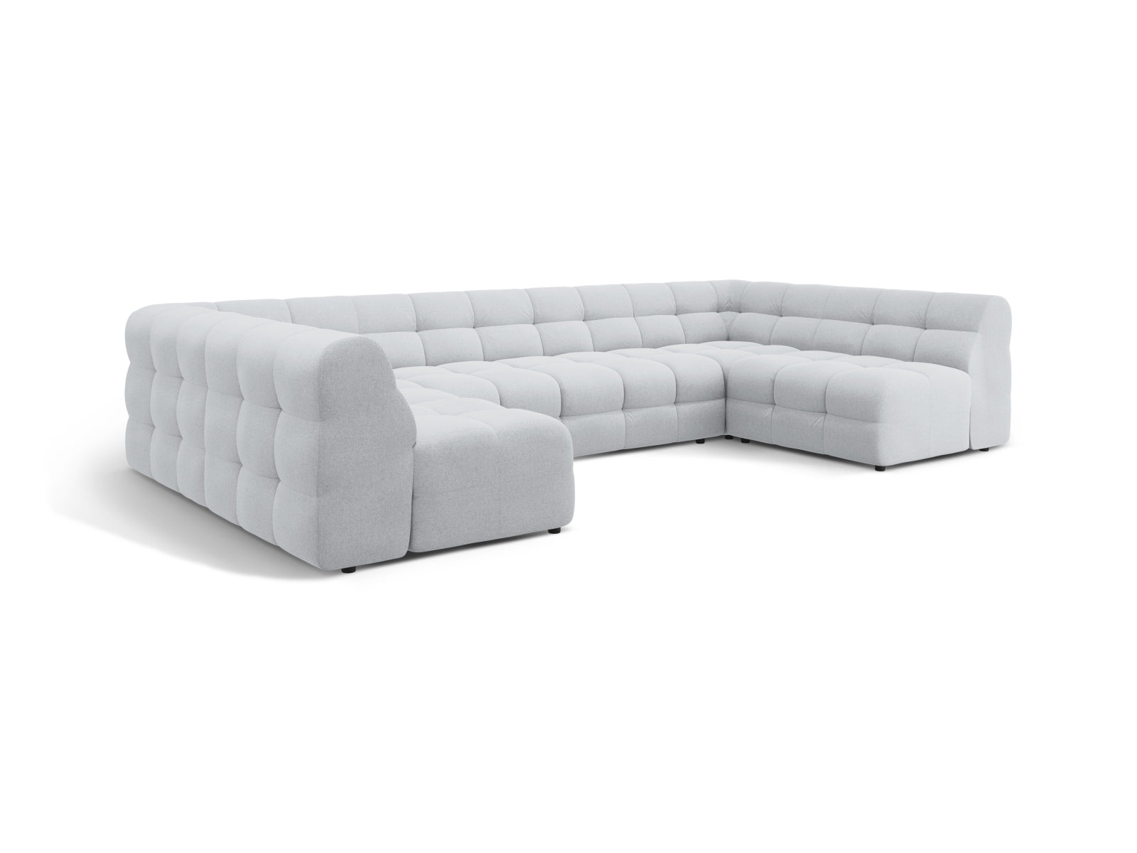 Modernes Kendal Panoramic Sofa für 7 Personen in sanftem Grau, perfekt für gemütliche Zusammenkünfte und stilvolle Einrichtung.
