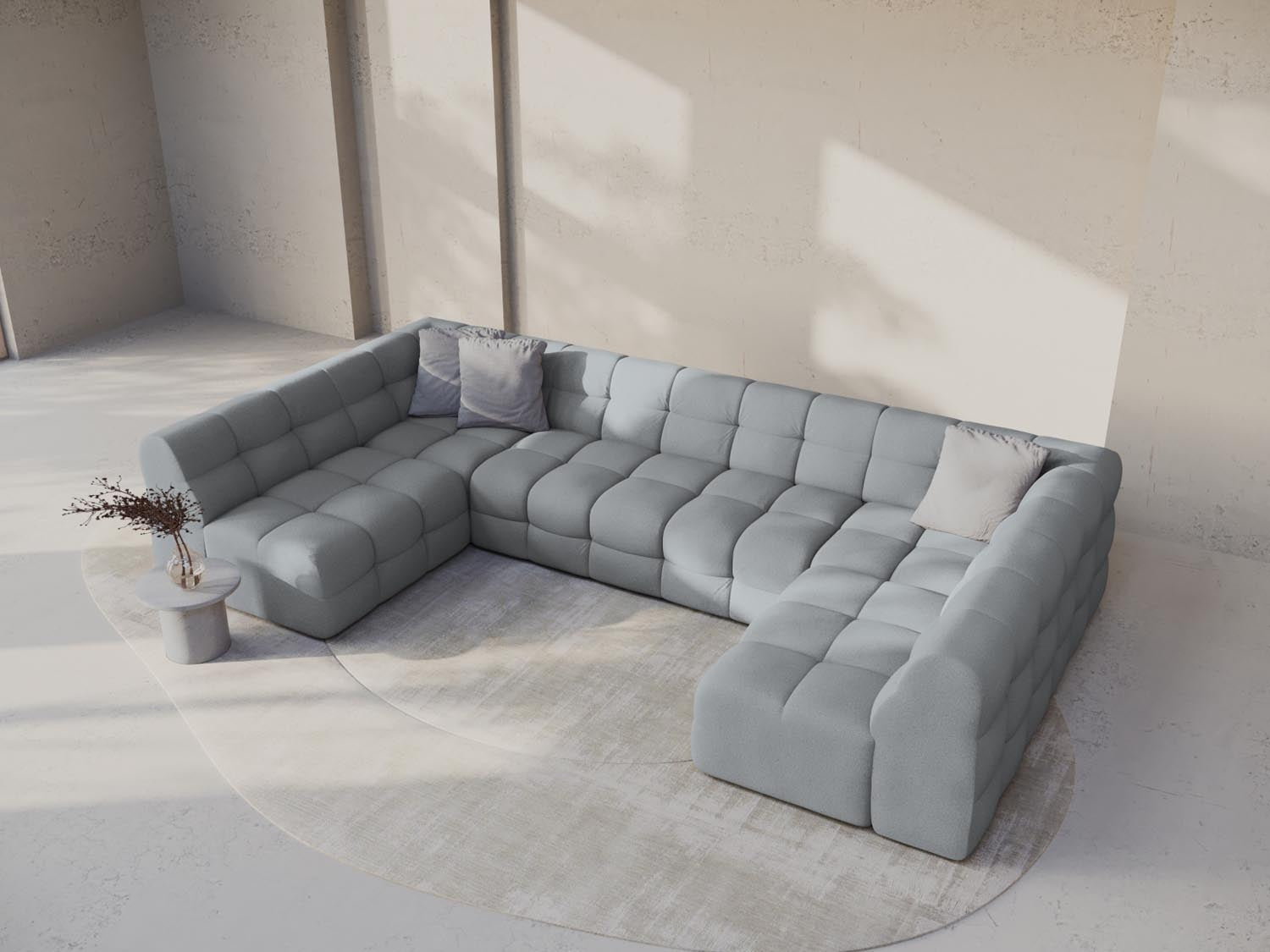 Elegantes Kendal Panoramic Ecksofa für 7 Personen in stilvollem Platinum-Ottawa, ideal für moderne Wohnräume.