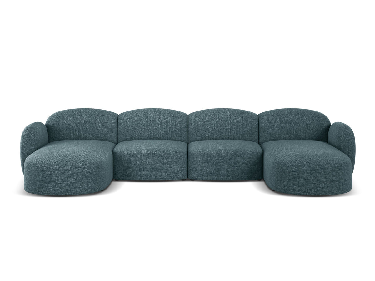 Blair Panoramasofa von Micadoni, 5er Sofa mit Massivholzrahmen, Chenille-Bezug Eden Beige und schwarzen Kunststoffbeinen, Ansicht von vorne.