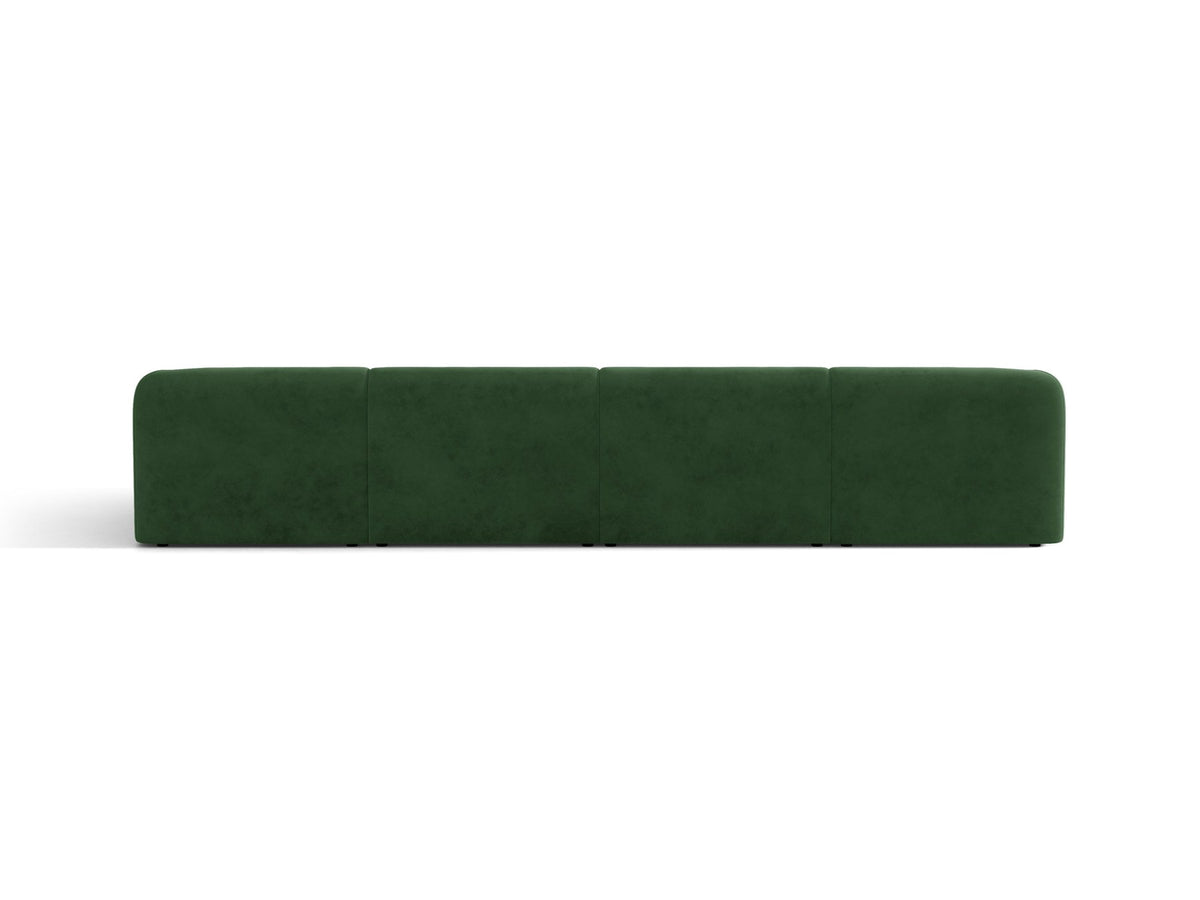 Dunkelbeiges Panorama-Ecksofa Miley von Micadoni mit Bluvel-Stoffbezug, L-Form, schwarzen Kunststoffbeinen und niedriger Rückenlehne.