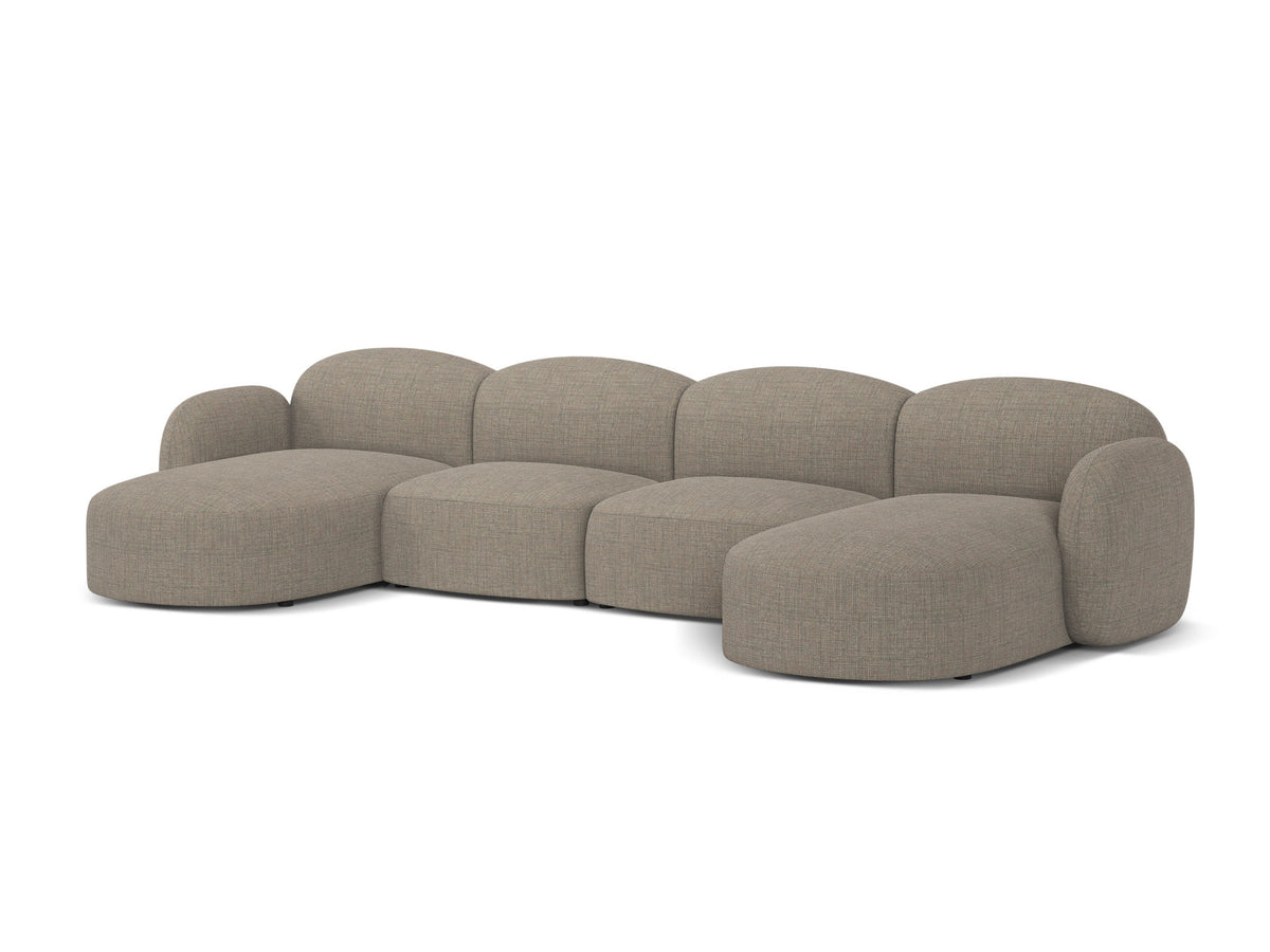 Blair Panoramasofa von Micadoni, 5er Sofa mit Massivholzrahmen, Chenille-Bezug Eden Beige und schwarzen Kunststoffbeinen, Ansicht von vorne.
