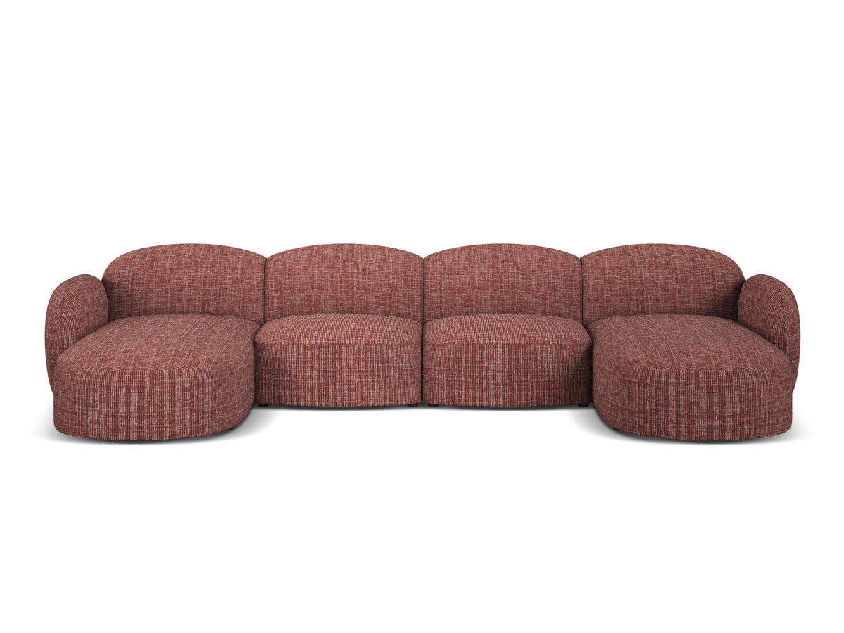Blair Panoramasofa von Micadoni, 5er Sofa mit Massivholzrahmen, Chenille-Bezug Eden Beige und schwarzen Kunststoffbeinen, Ansicht von vorne.