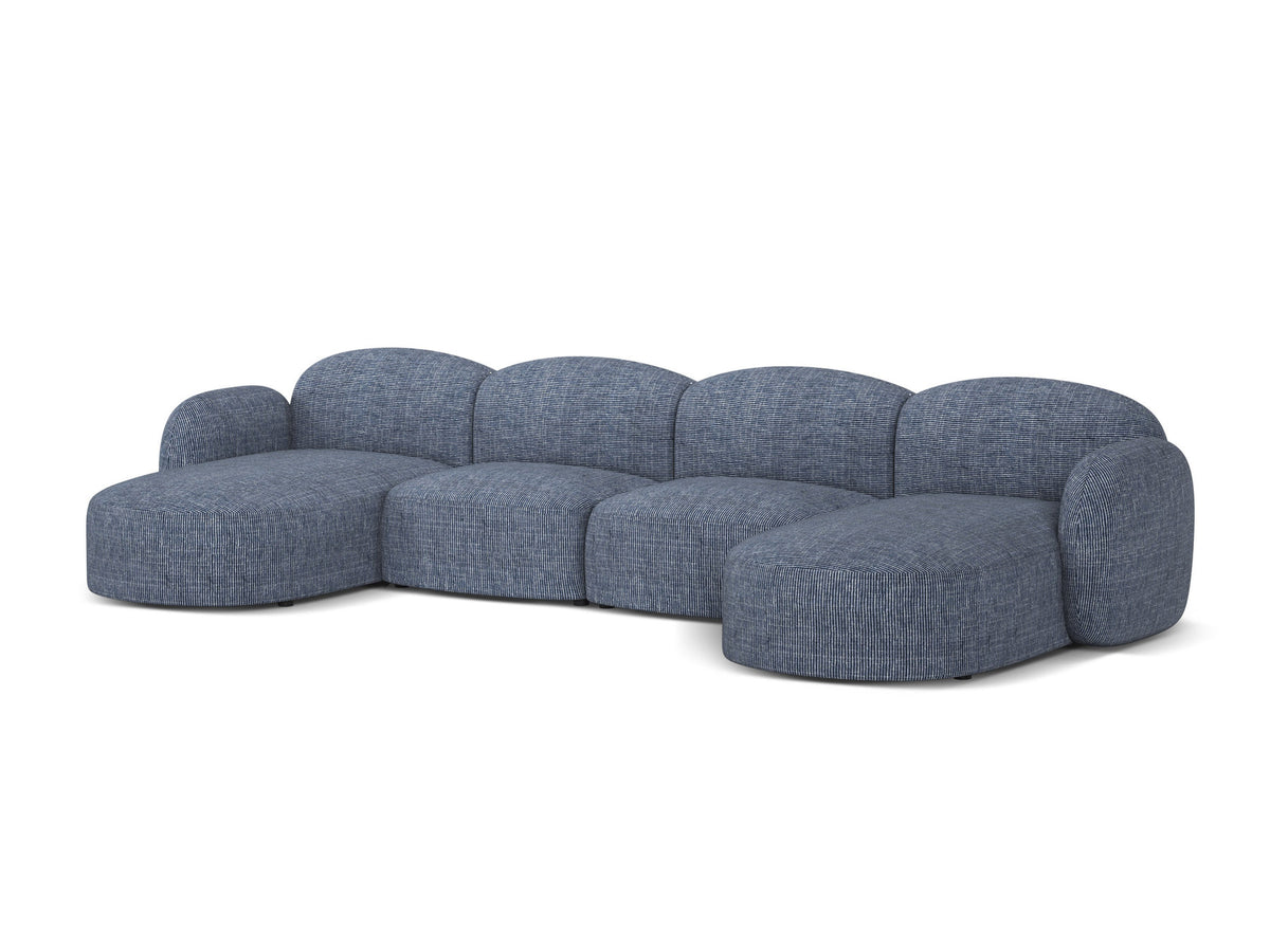Blair Panoramasofa von Micadoni, 5er Sofa mit Massivholzrahmen, Chenille-Bezug Eden Beige und schwarzen Kunststoffbeinen, Ansicht von vorne.
