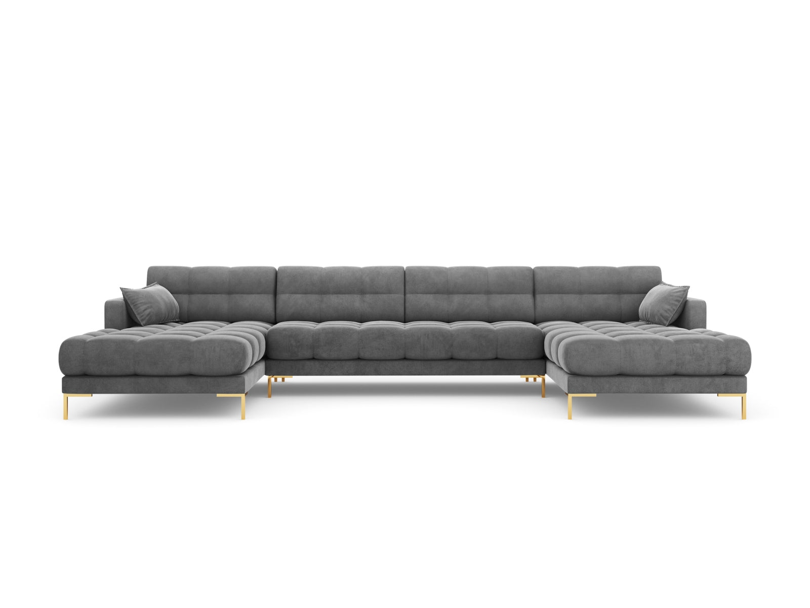 Mamaia Velour Panoramic Sofa 6 Sitzer in Light Grey/Gold präsentiert im Onlineshop von KAQTU Design AG. 3er Sofa ist von Micadoni