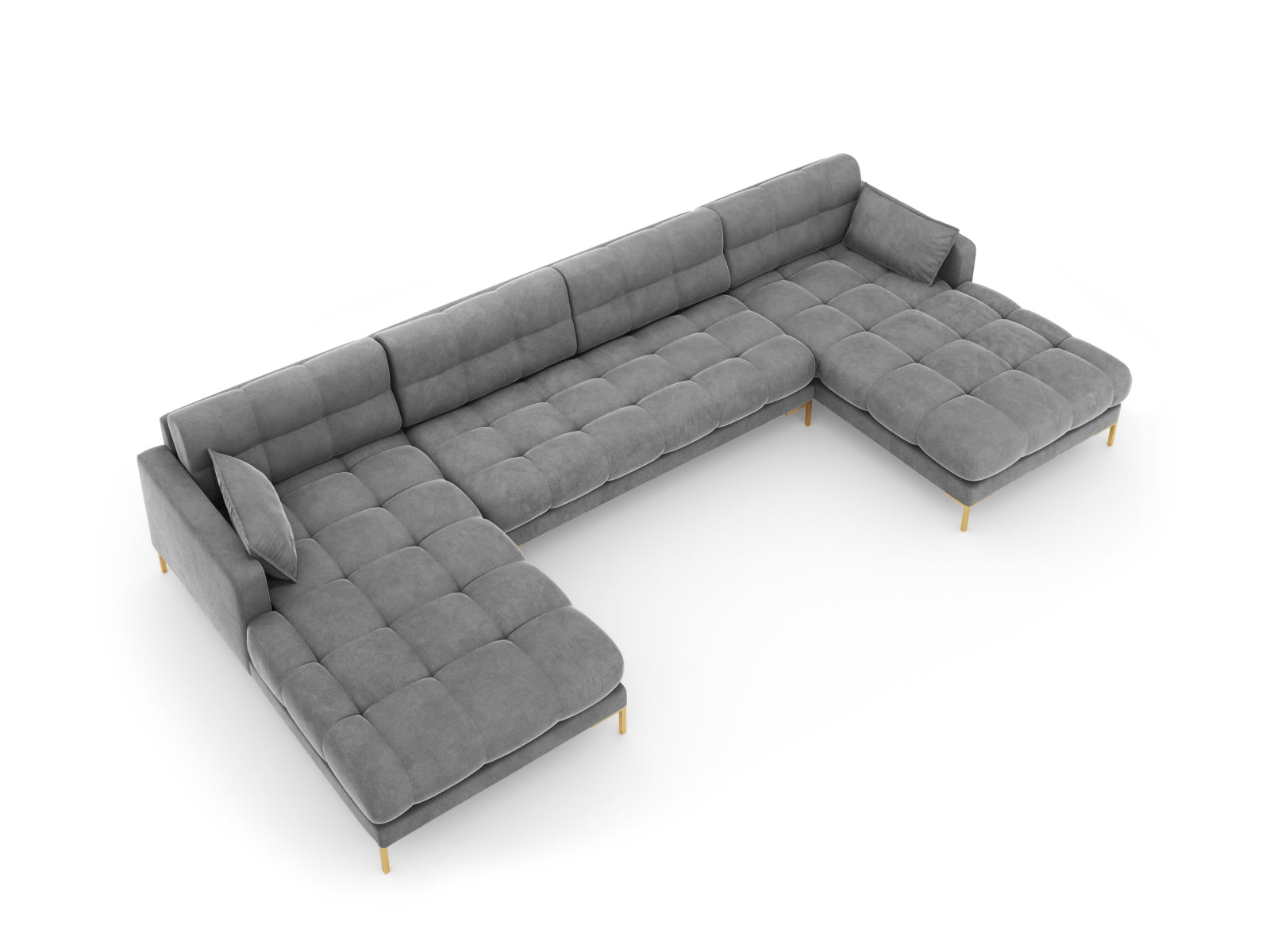 Mamaia Velour Panoramic Sofa 6 Sitzer in Light Grey/Gold präsentiert im Onlineshop von KAQTU Design AG. 3er Sofa ist von Micadoni