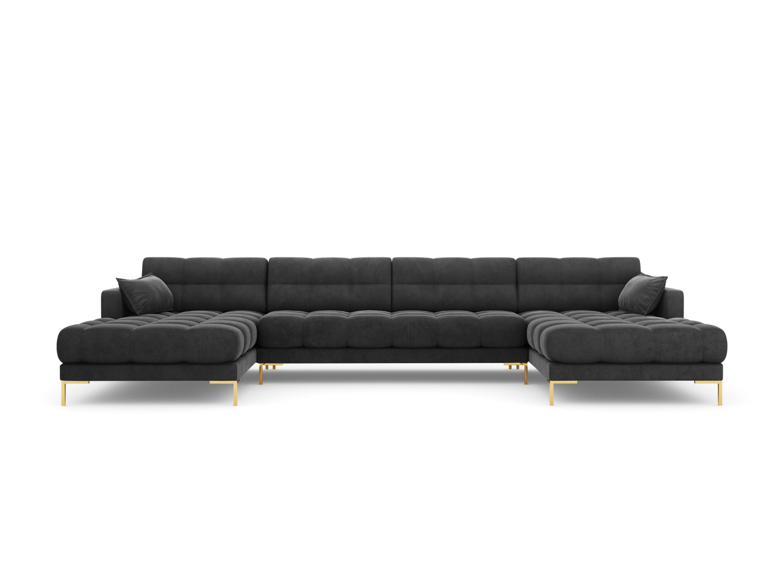 Mamaia Velour Panoramic Sofa 6 Sitzer in Dark Grey/Gold präsentiert im Onlineshop von KAQTU Design AG. 3er Sofa ist von Micadoni