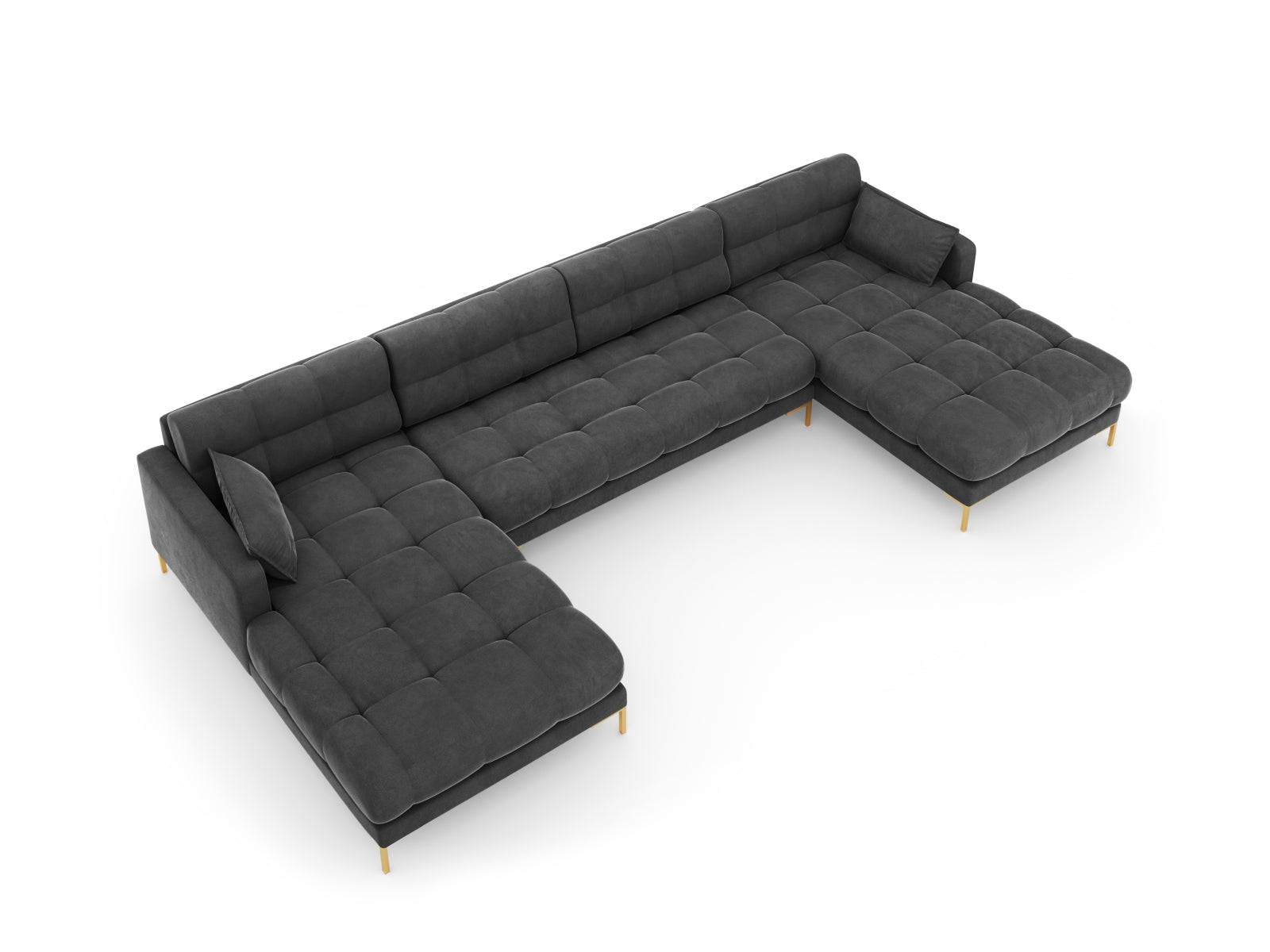 Mamaia Velour Panoramic Sofa 6 Sitzer in Dark Grey/Gold präsentiert im Onlineshop von KAQTU Design AG. 3er Sofa ist von Micadoni