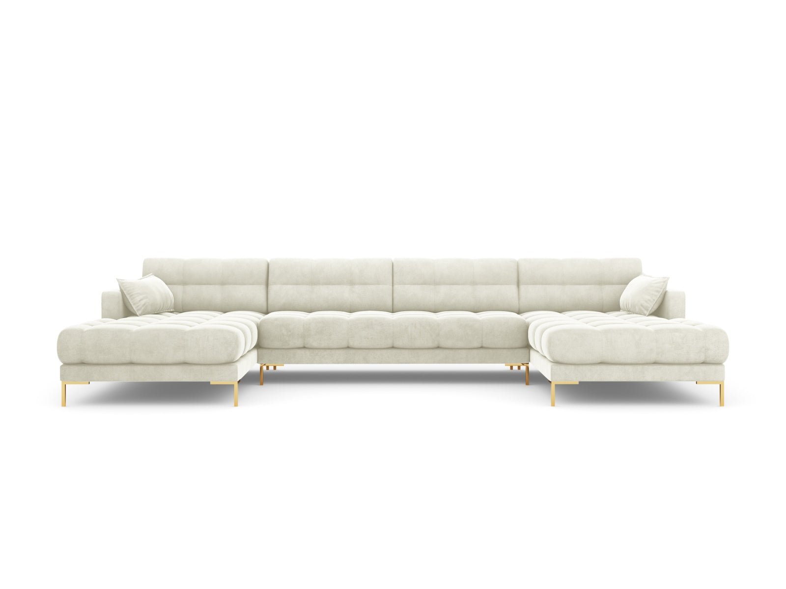 Mamaia Velour Panoramic Sofa 6 Sitzer in Light Beige/Gold präsentiert im Onlineshop von KAQTU Design AG. 3er Sofa ist von Micadoni