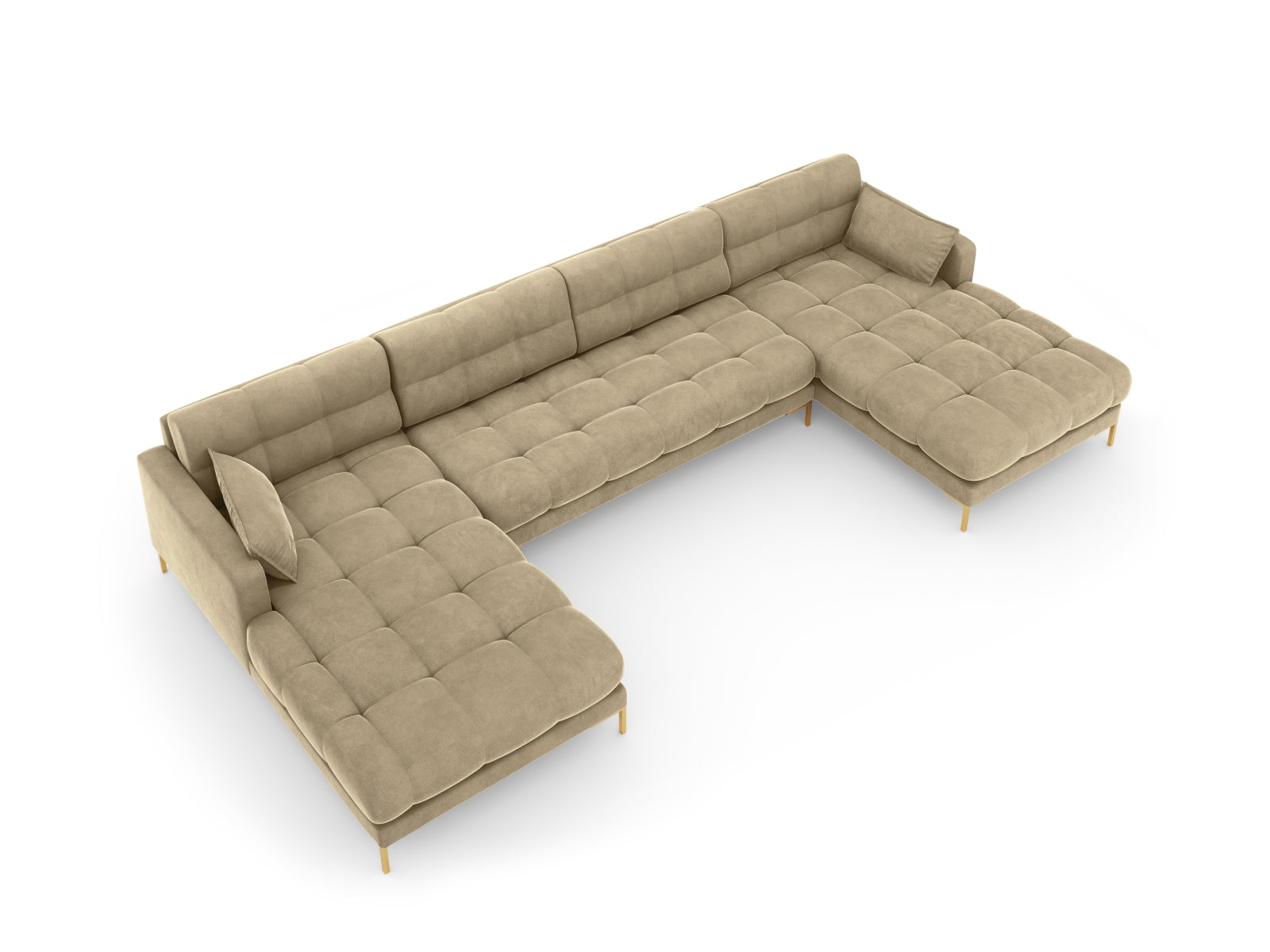 Mamaia Velour Panoramic Sofa 6 Sitzer in Beige/Gold präsentiert im Onlineshop von KAQTU Design AG. 3er Sofa ist von Micadoni