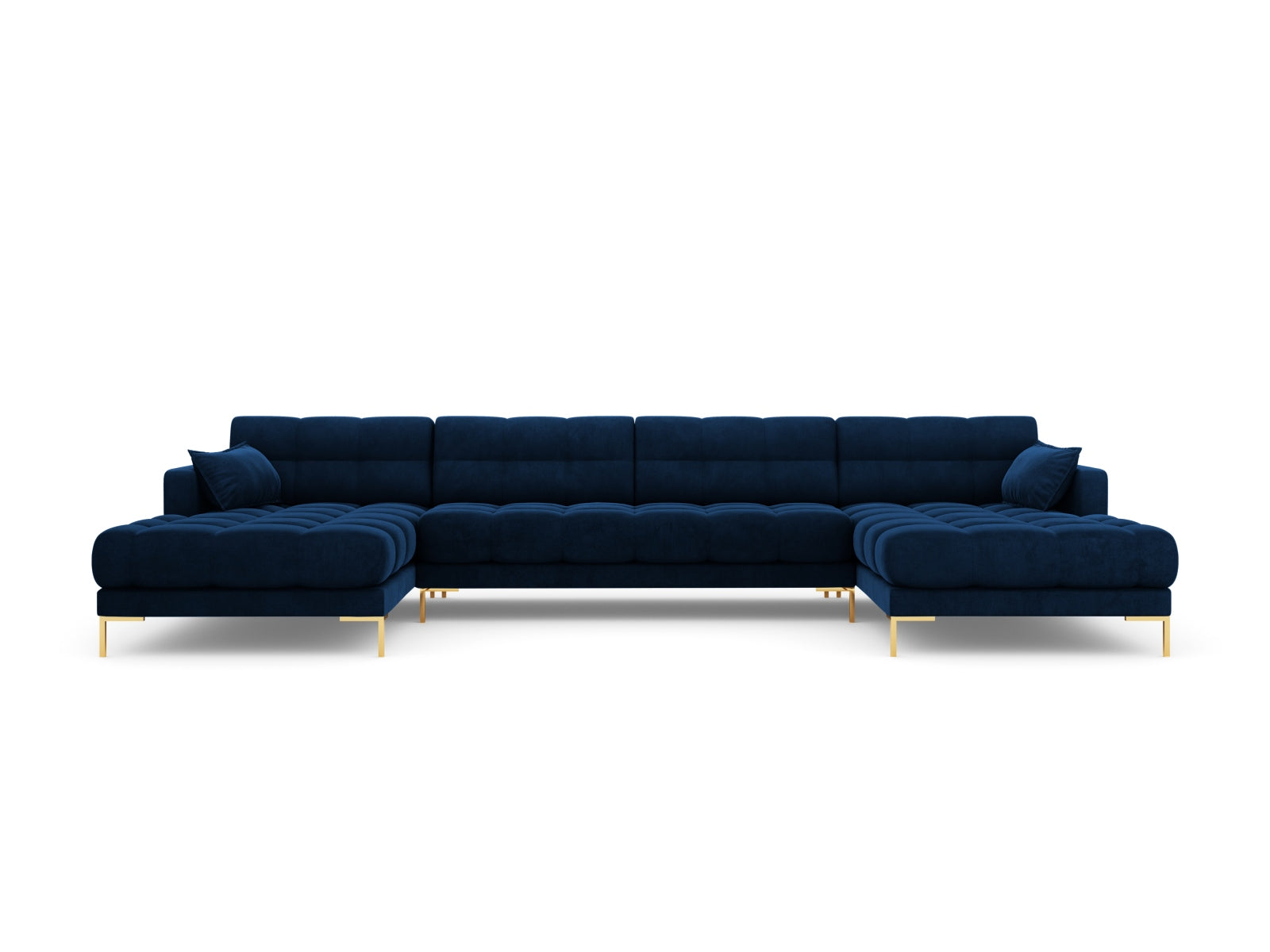 Mamaia Velour Panoramic Sofa 6 Sitzer in Royal Blue/Gold präsentiert im Onlineshop von KAQTU Design AG. 3er Sofa ist von Micadoni