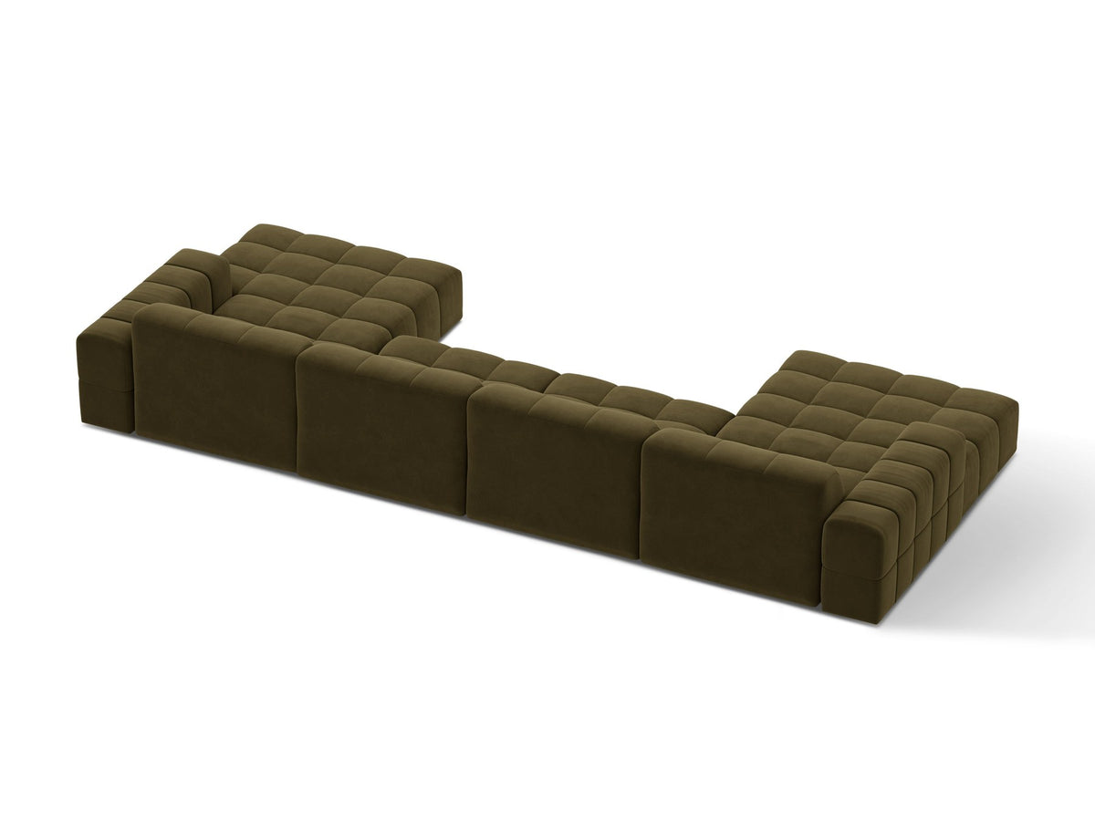 Panoramasofa Jennifer von Micadoni in leichtem Beige, grosses Ecksofa mit Stoffbezug Bluvel 22 und schwarzen Kunststoffbeinen.