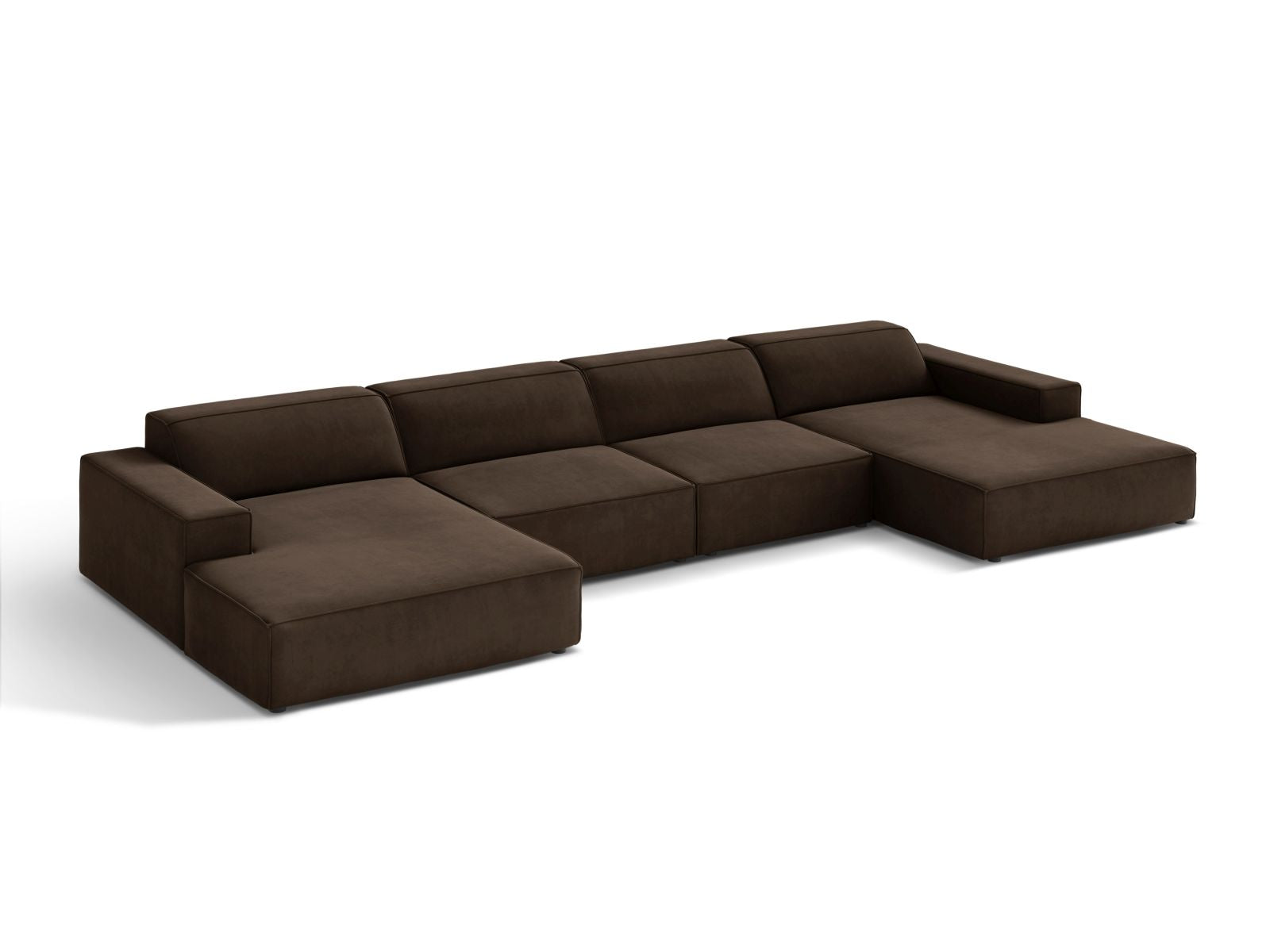 Elegantes 6-Sitzer Sofa Jodie Velour in Dunkelbraun, ideal für moderne Wohnräume, präsentiert von Micadoni im KAQTU Onlineshop.