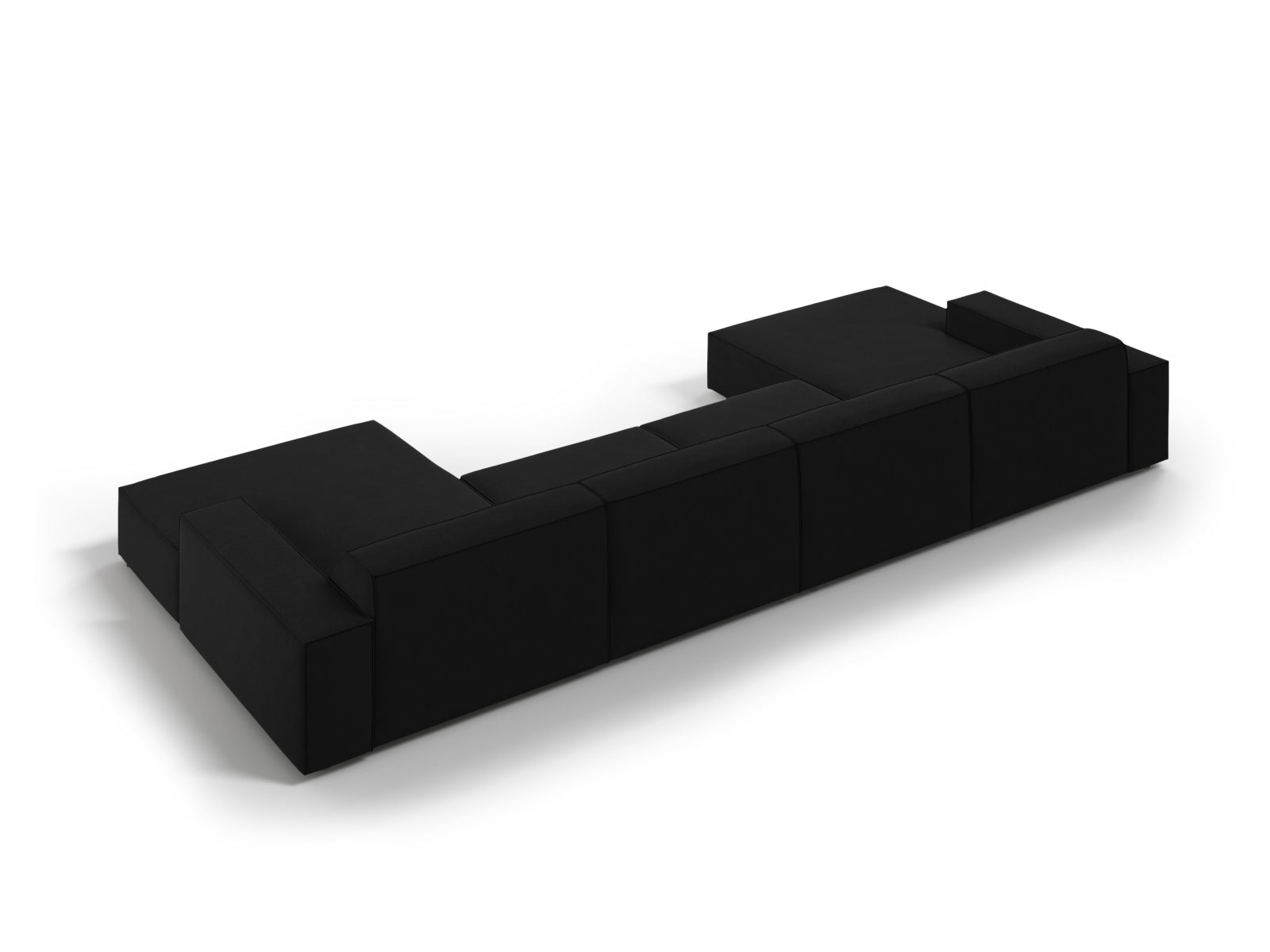 Elegantes modulares 6-Sitzer Sofa Jodie Velour in Schwarz-Bluvel, ideal für stilvolle Wohnräume und entspannte Stunden.
