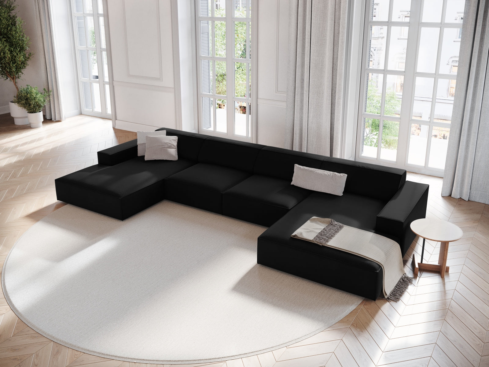 Jodie Velour modulares Panoramic Sofa 6 Sitzer in Black präsentiert im Onlineshop von KAQTU Design AG. 3er Sofa ist von Micadoni