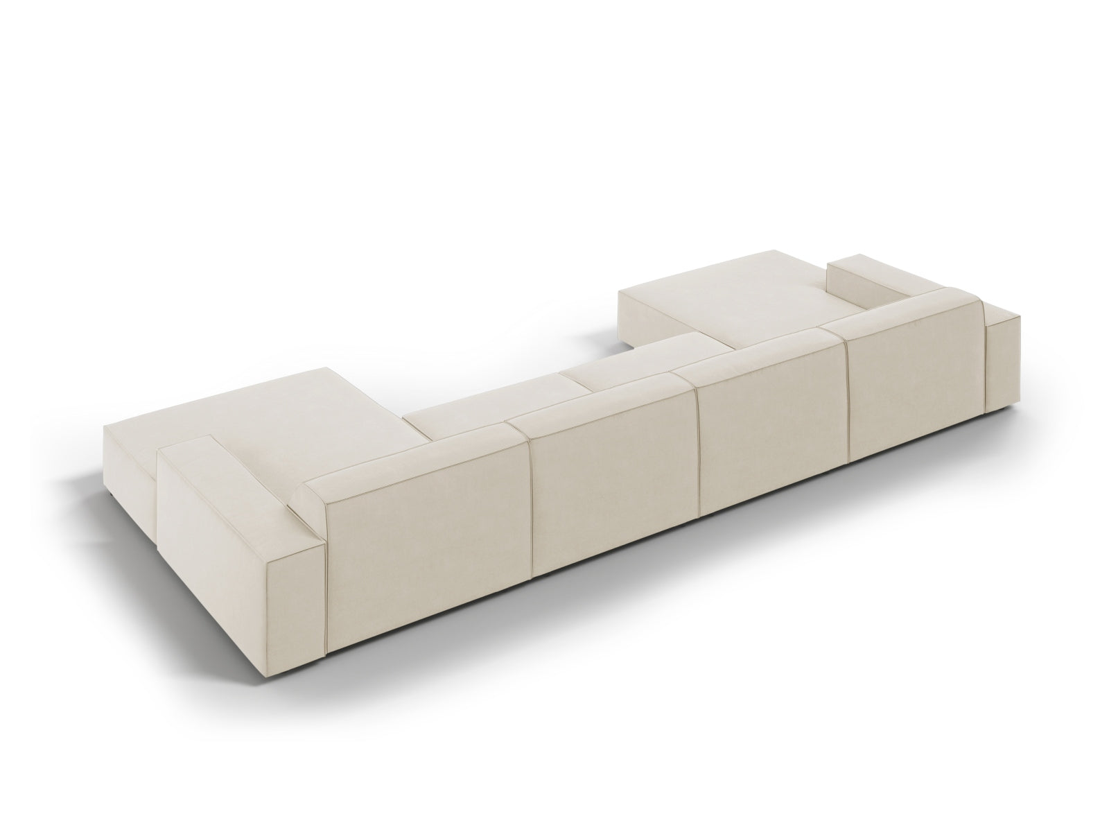 Elegantes 6-Sitzer Sofa Jodie Velour in luxuriösem Dunkelbeige, ideal für moderne Wohnräume und gemütliche Zusammenkünfte.