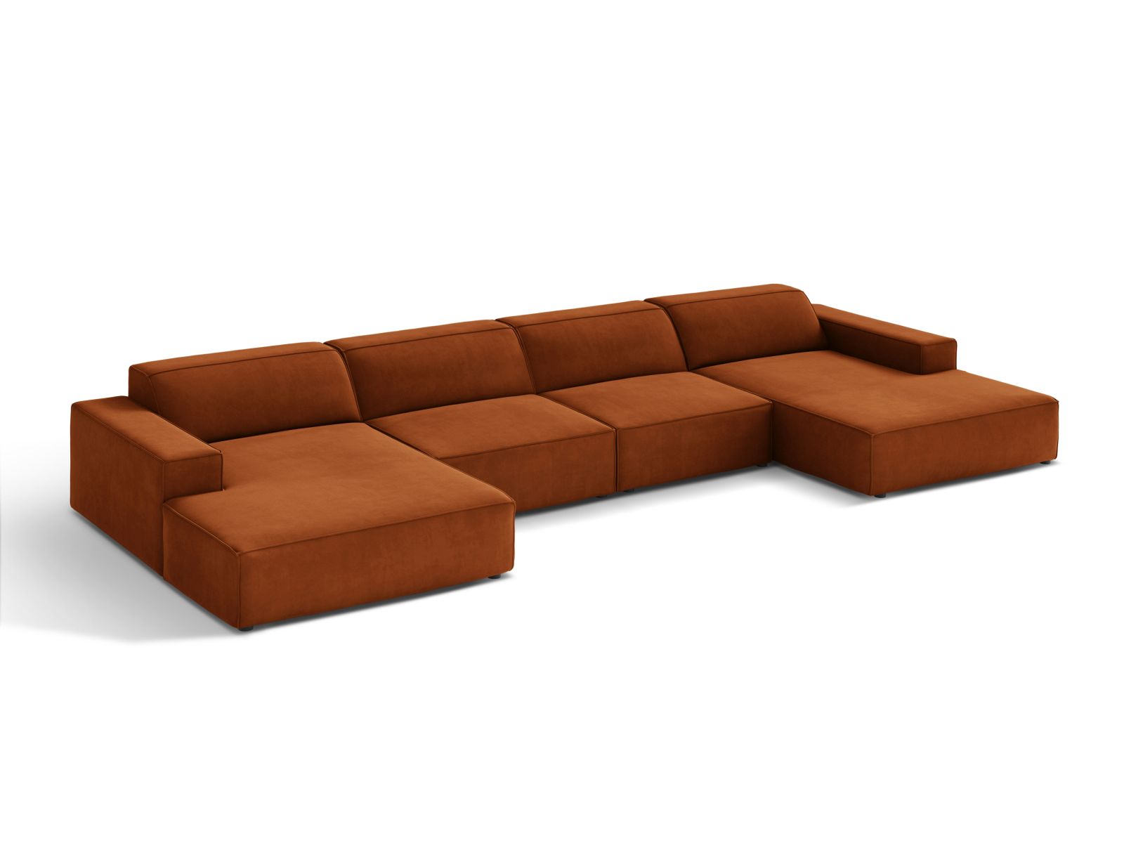 Elegantes 6-Sitzer Sofa Jodie Velour in Terracotta-Bluvel, ideal für stilvolle Wohnräume, präsentiert von Micadoni.