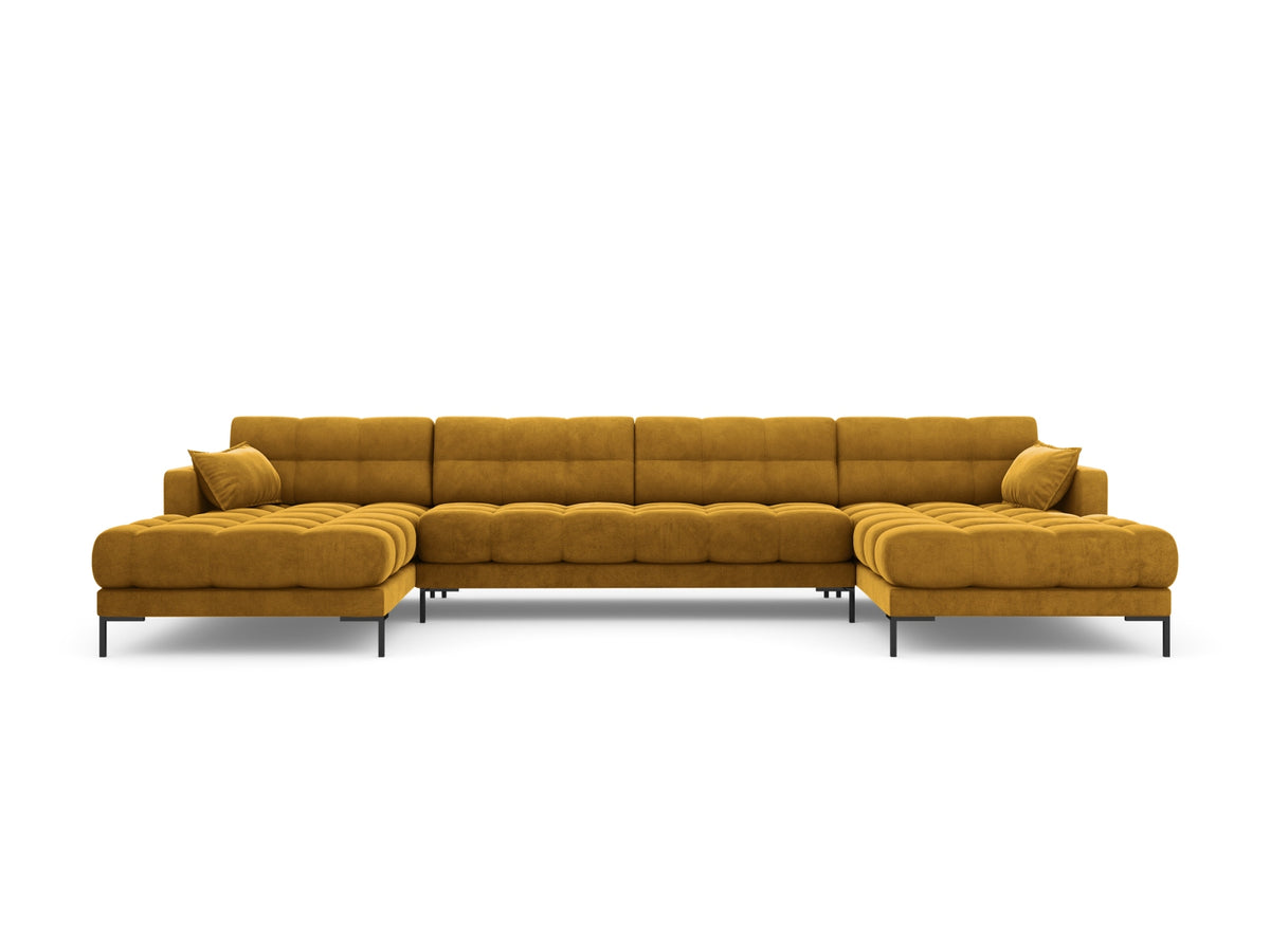 Mamaia Velour Panoramic Sofa 6 Sitzer in Yellow/Schwarz-Bluvel präsentiert im Onlineshop von KAQTU Design AG. 3er Sofa ist von Micadoni