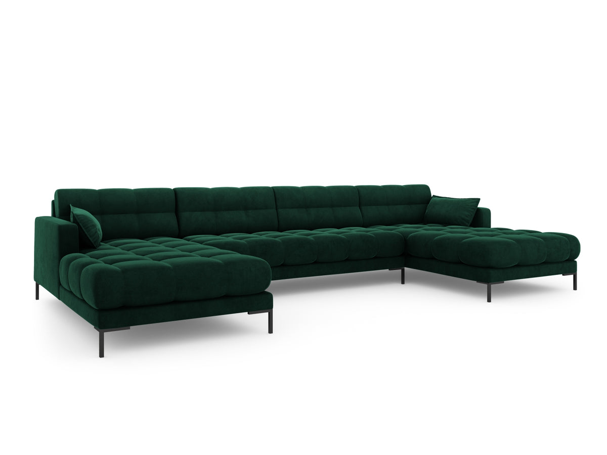 Mamaia Velour Panoramic Sofa 6 Sitzer in Bottle Green/Schwarz-Bluvel präsentiert im Onlineshop von KAQTU Design AG. 3er Sofa ist von Micadoni