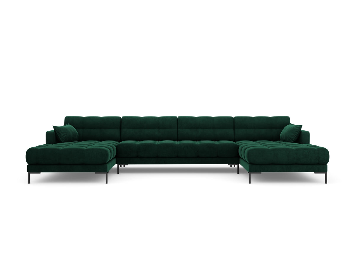 Mamaia Velour Panoramic Sofa 6 Sitzer in Bottle Green/Schwarz-Bluvel präsentiert im Onlineshop von KAQTU Design AG. 3er Sofa ist von Micadoni