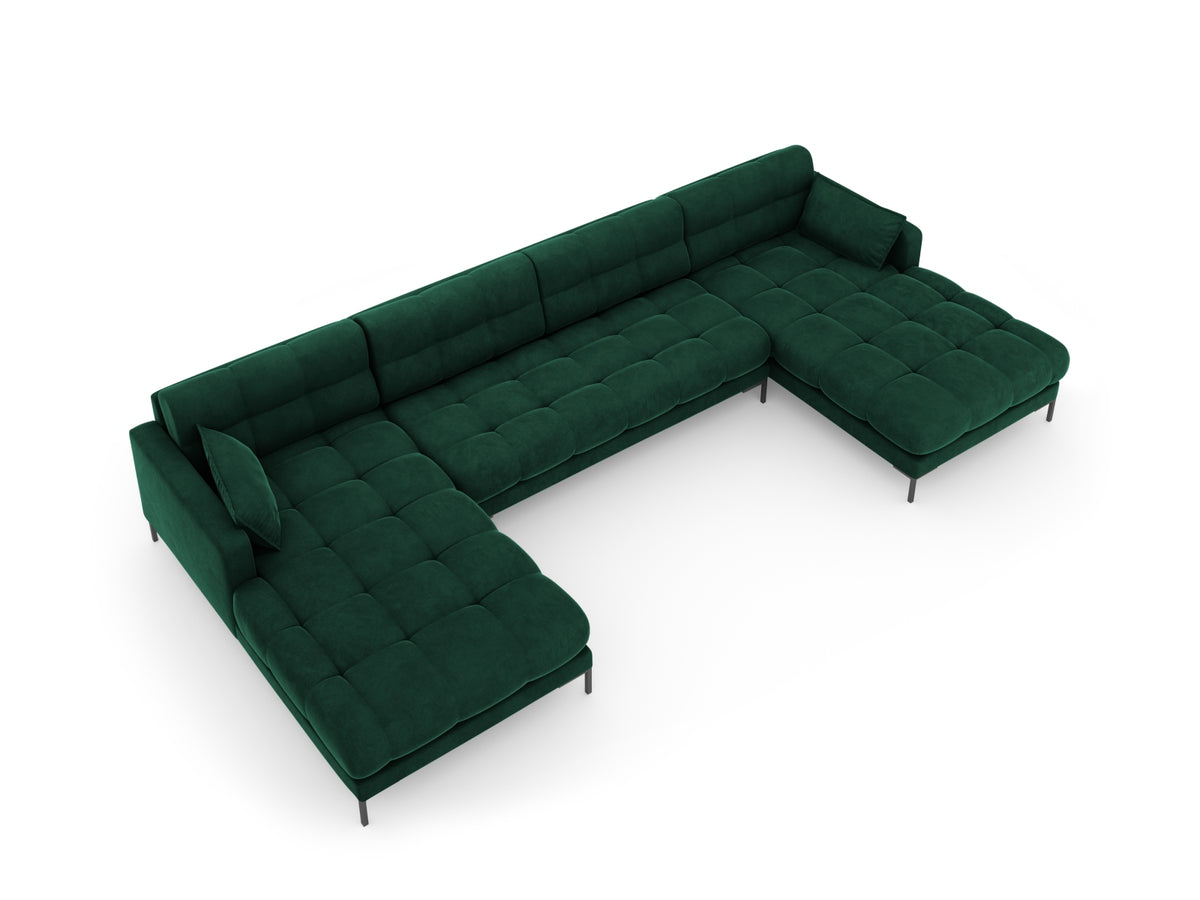 Mamaia Velour Panoramic Sofa 6 Sitzer in Bottle Green/Schwarz-Bluvel präsentiert im Onlineshop von KAQTU Design AG. 3er Sofa ist von Micadoni