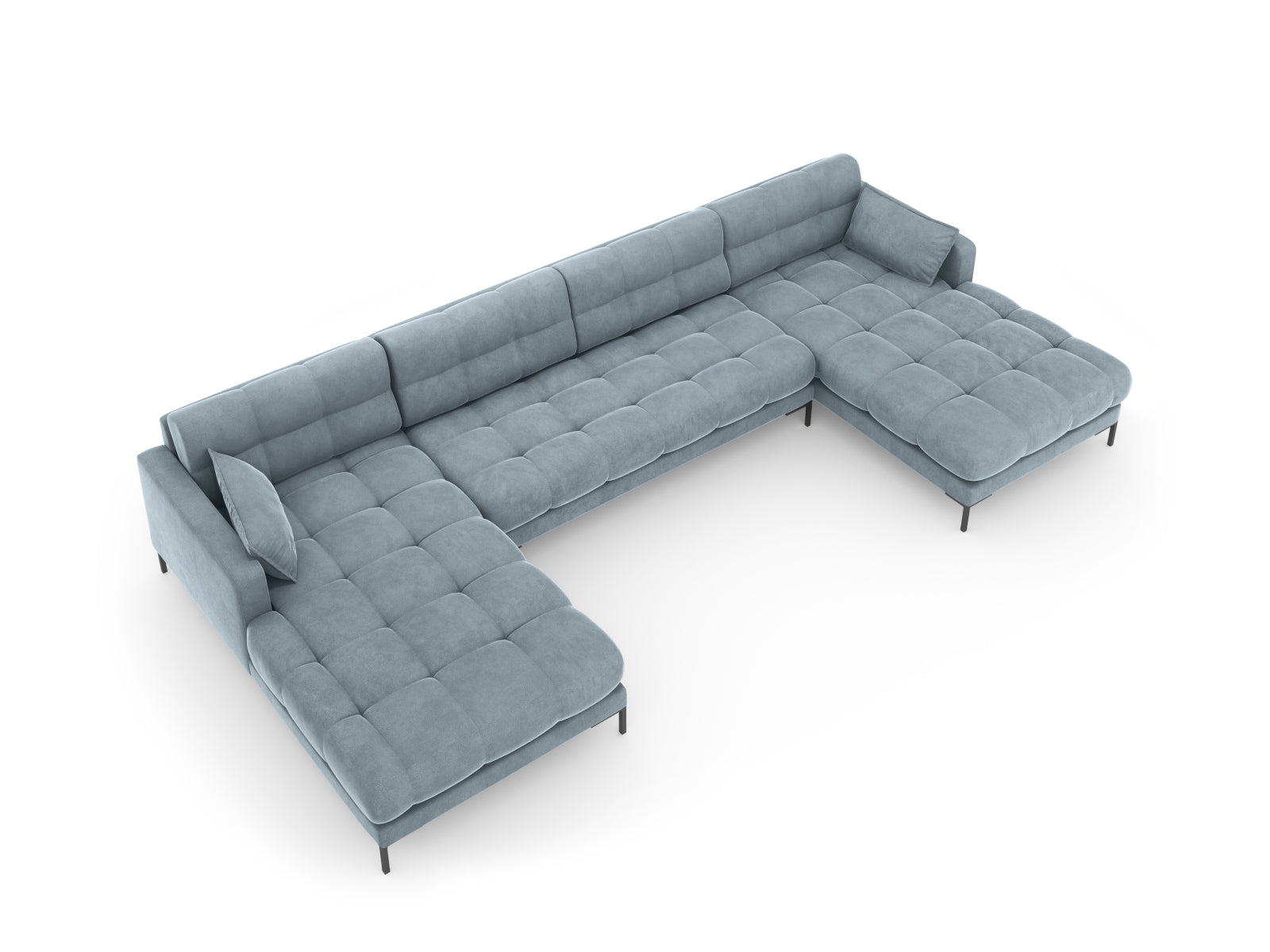 Mamaia Velour Panoramic Sofa 6 Sitzer in Light Blue/Schwarz präsentiert im Onlineshop von KAQTU Design AG. 3er Sofa ist von Micadoni