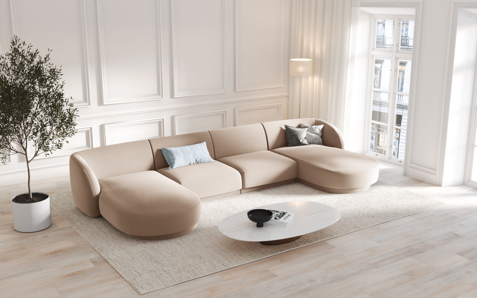 Miley Velour Panoramic Sofa 5 Sitzer in Cappuccino präsentiert im Onlineshop von KAQTU Design AG. 3er Sofa ist von Micadoni