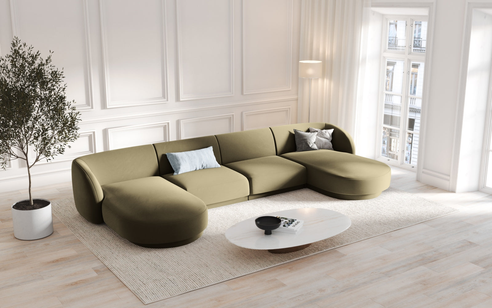 Miley Velour Panoramic Sofa 5 Sitzer in Green präsentiert im Onlineshop von KAQTU Design AG. 3er Sofa ist von Micadoni