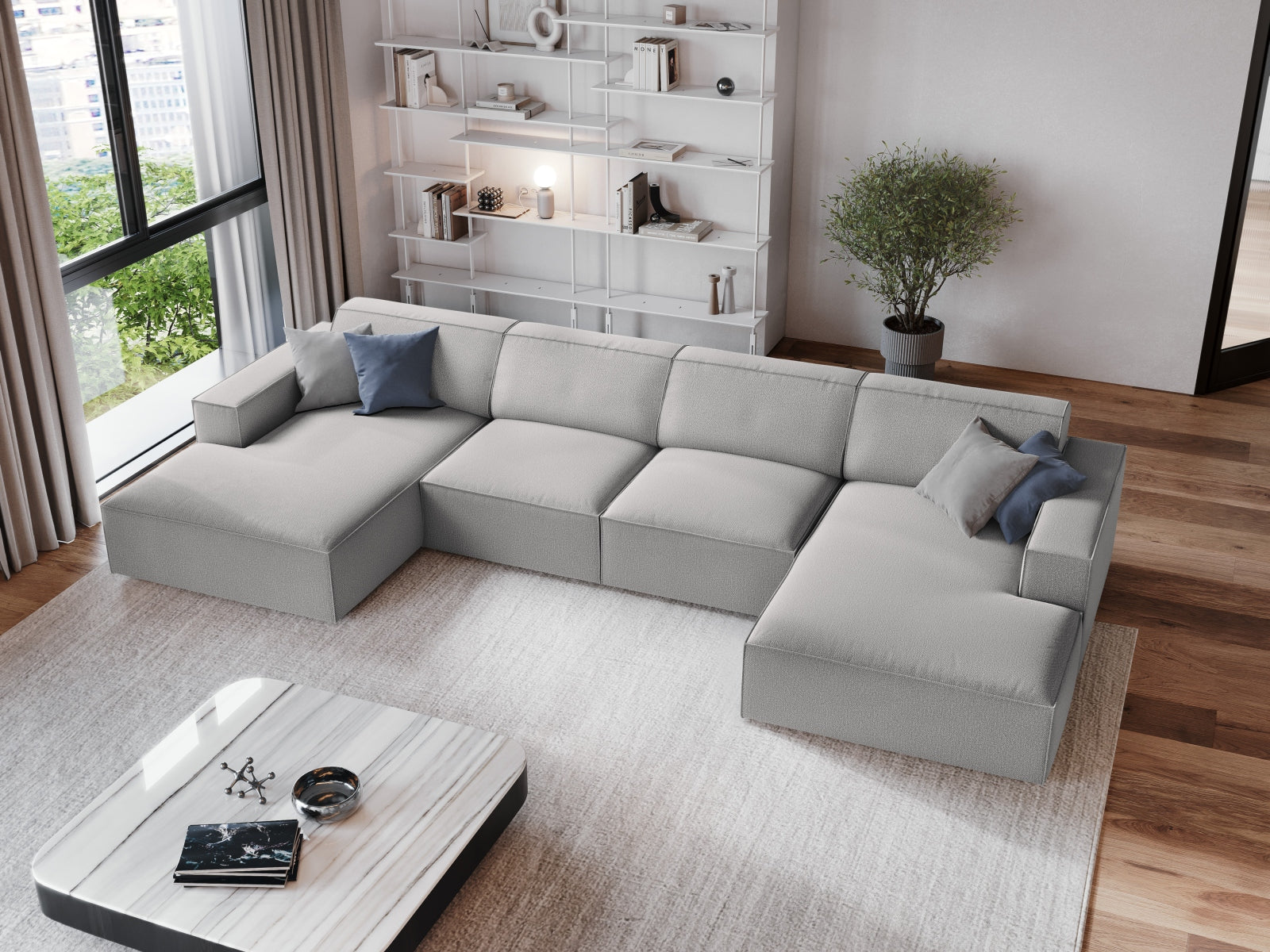 Jodie Modulares Panoramic Sofa 6 Sitzer in Light Grey präsentiert im Onlineshop von KAQTU Design AG. 3er Sofa ist von Micadoni