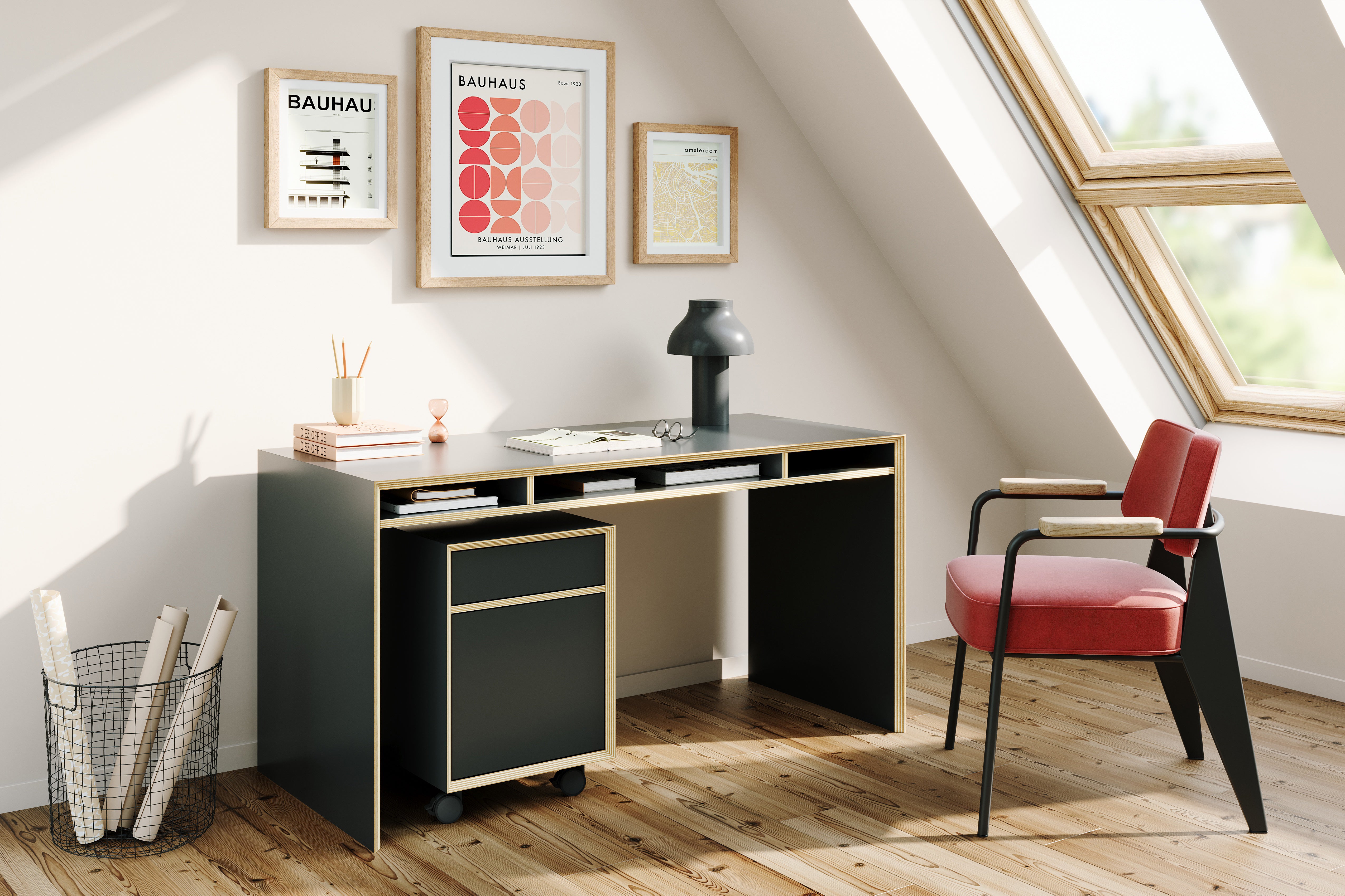 Bridge Schreibtisch in Schwarz matt präsentiert im Onlineshop von KAQTU Design AG. Schreibtisch ist von Müller Möbelwerkstätten