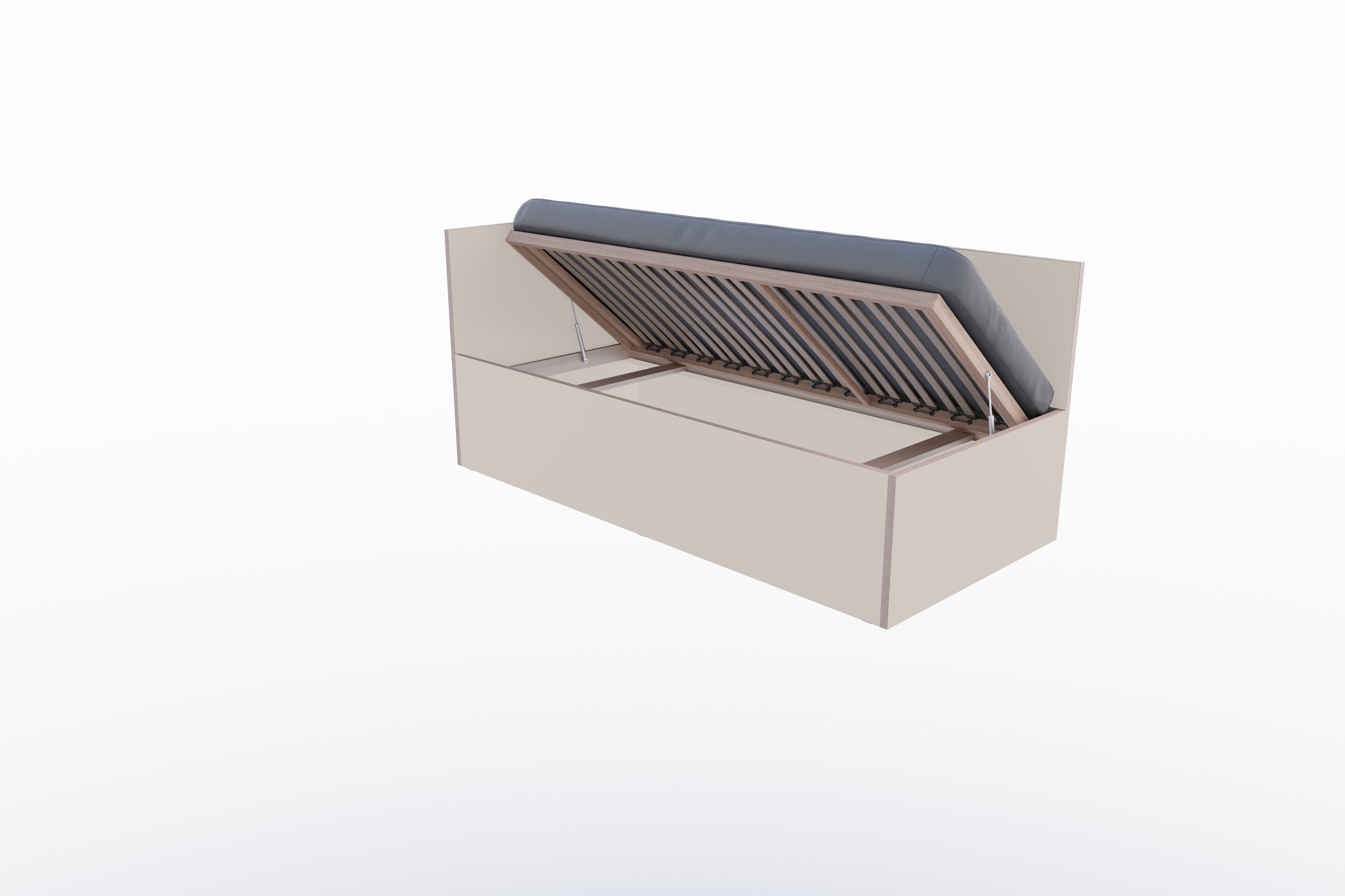Corner Bett 90 x 200 links in Kaschmirgrau/Multiplexkante präsentiert im Onlineshop von KAQTU Design AG. Bett ist von Müller Möbelwerkstätten
