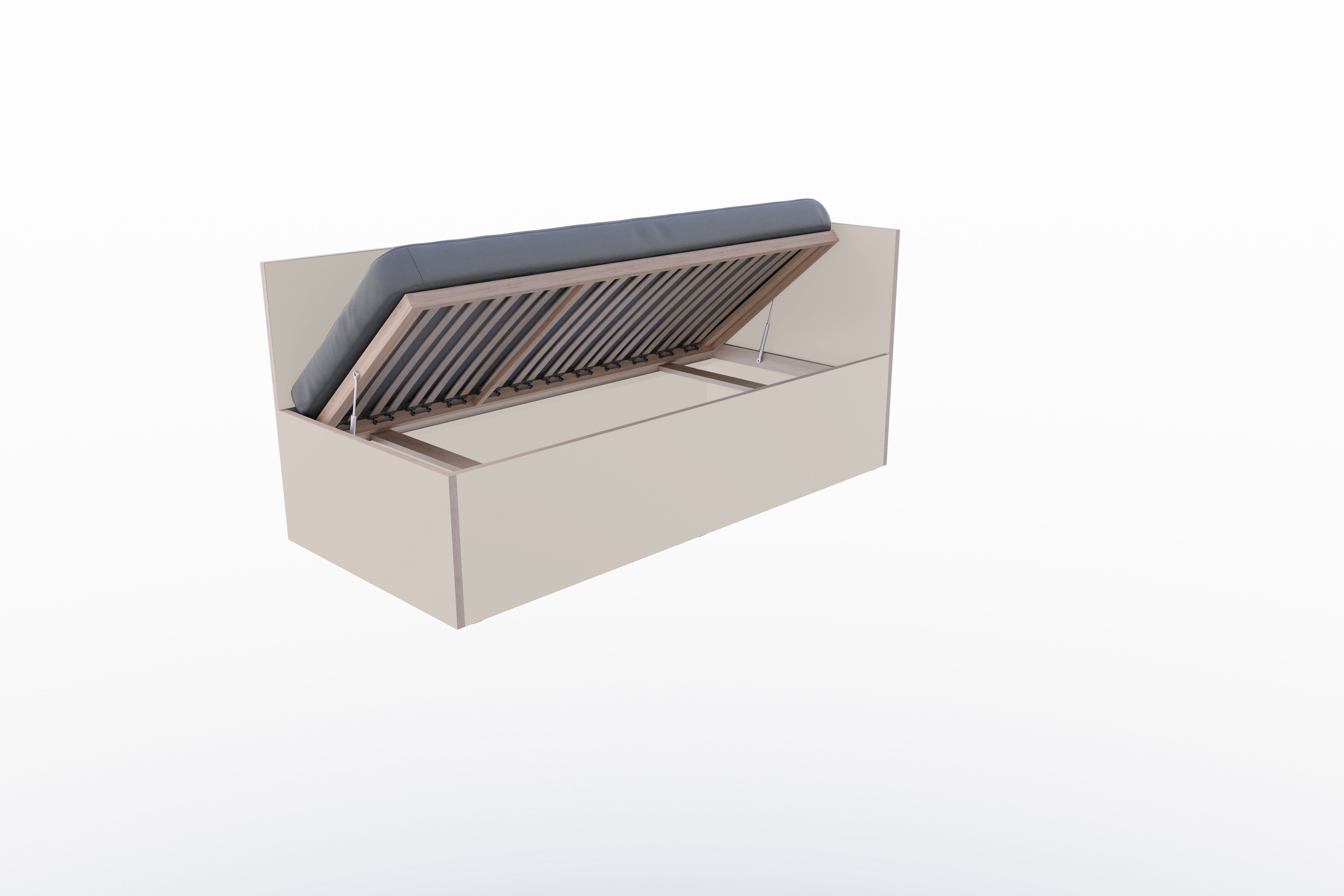 Corner Bett 90 x 200 rechts in Kaschmirgrau/Multiplexkante präsentiert im Onlineshop von KAQTU Design AG. Bett ist von Müller Möbelwerkstätten