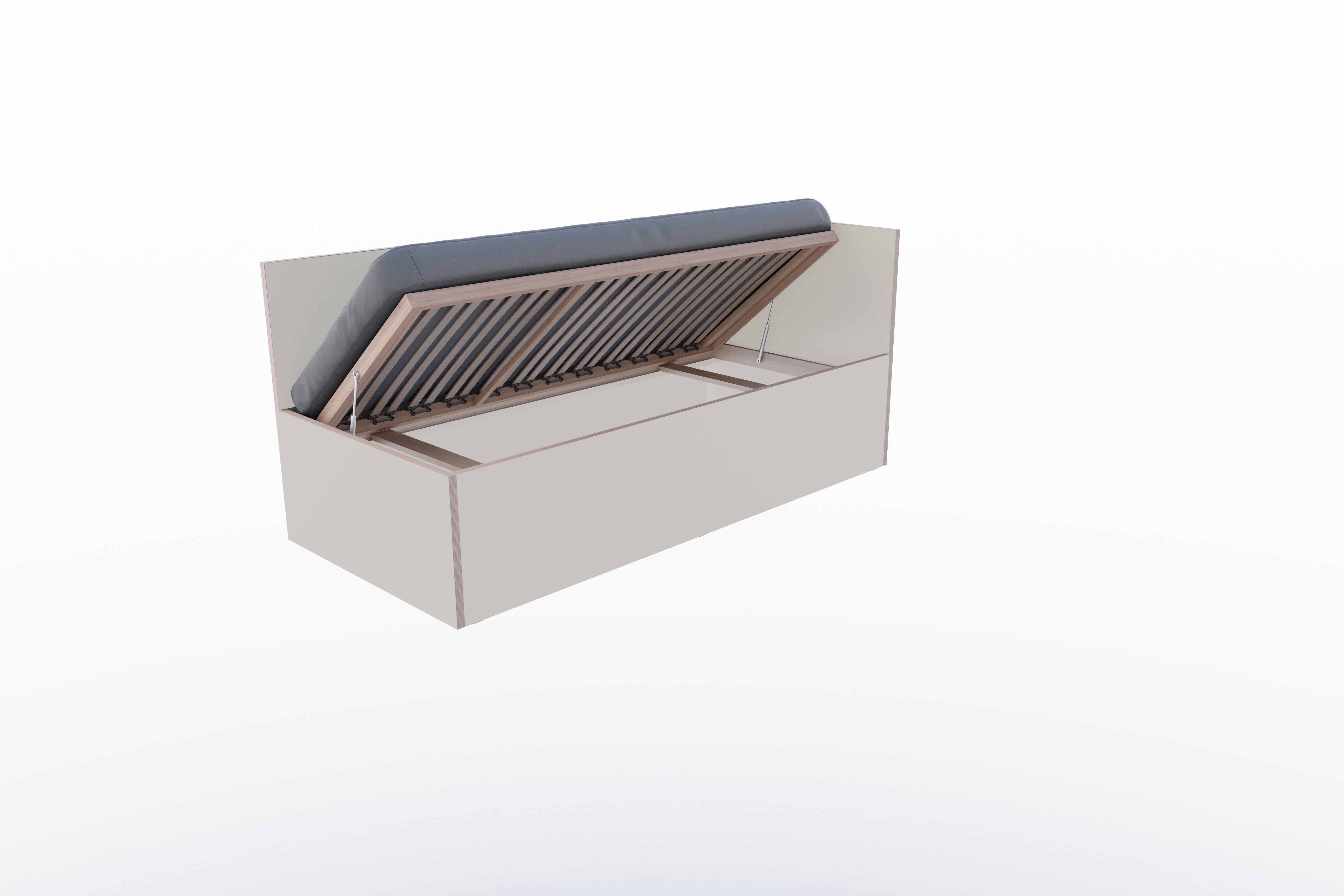 Corner Bett 90 x 200 rechts in Steingrau/Multiplexkante präsentiert im Onlineshop von KAQTU Design AG. Bett ist von Müller Möbelwerkstätten