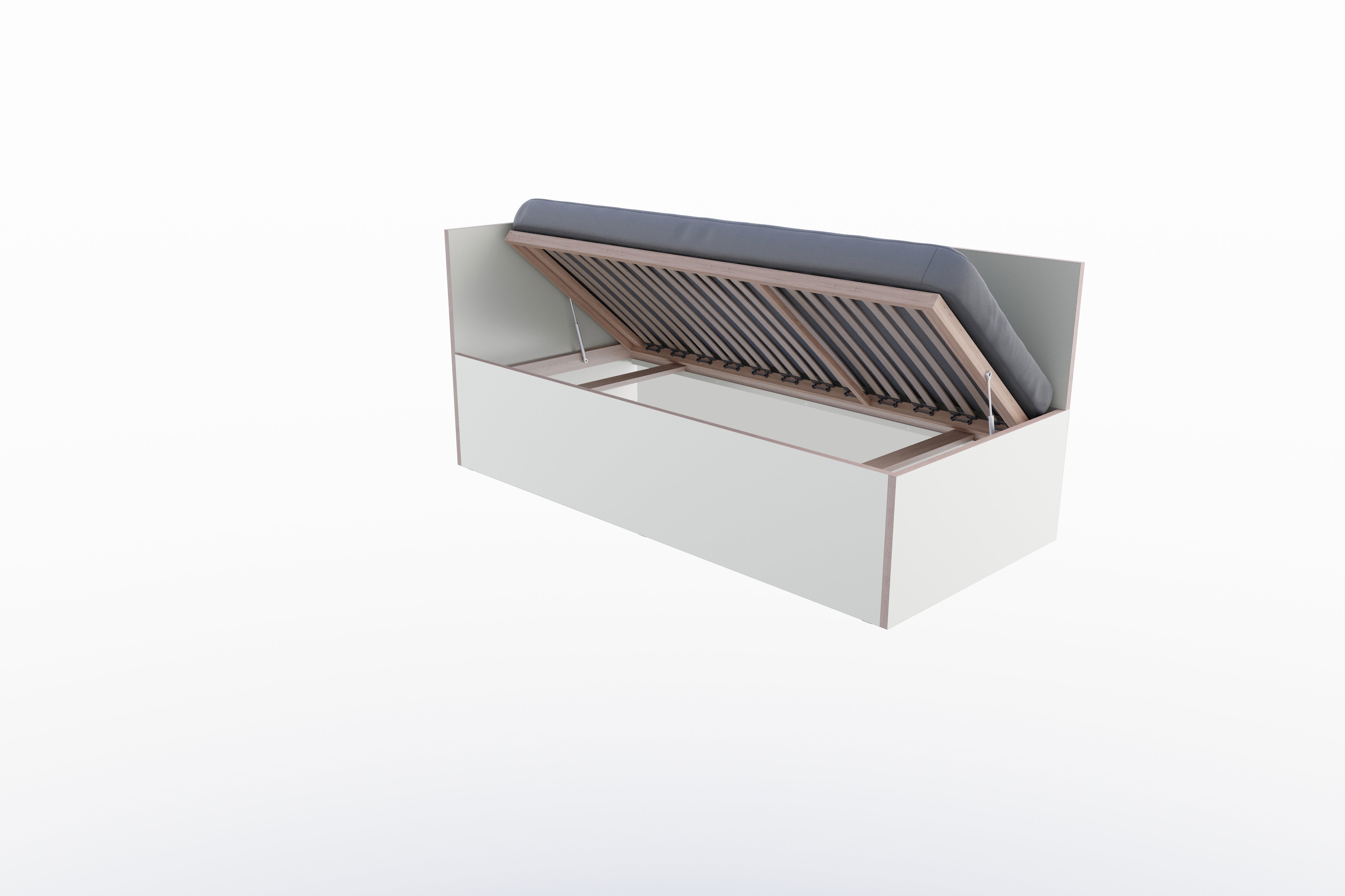 Corner Bett 90 x 200 links in Weiss/Multiplexkante präsentiert im Onlineshop von KAQTU Design AG. Bett ist von Müller Möbelwerkstätten