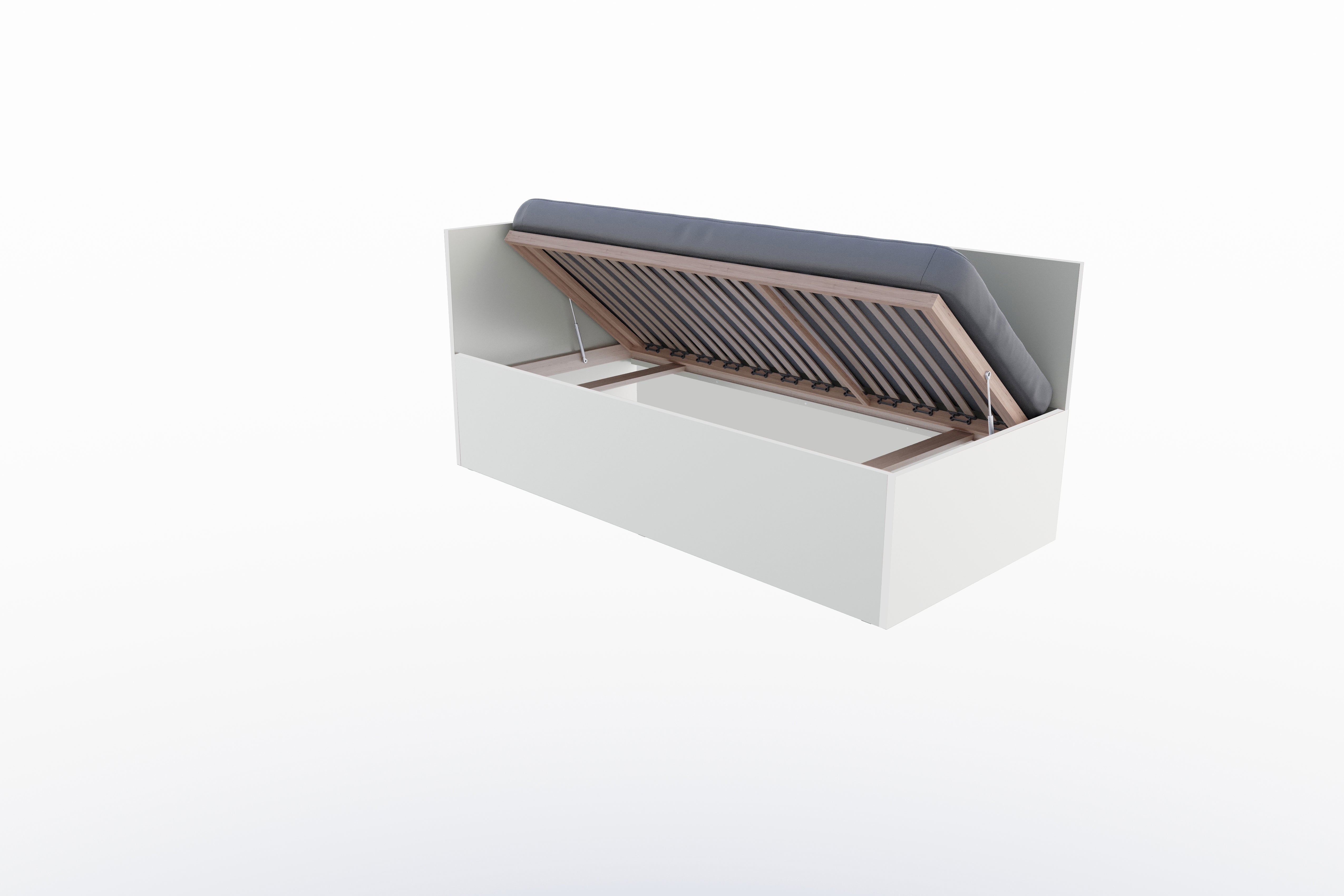Corner Bett 90 x 200 links in Weiss präsentiert im Onlineshop von KAQTU Design AG. Bett ist von Müller Möbelwerkstätten
