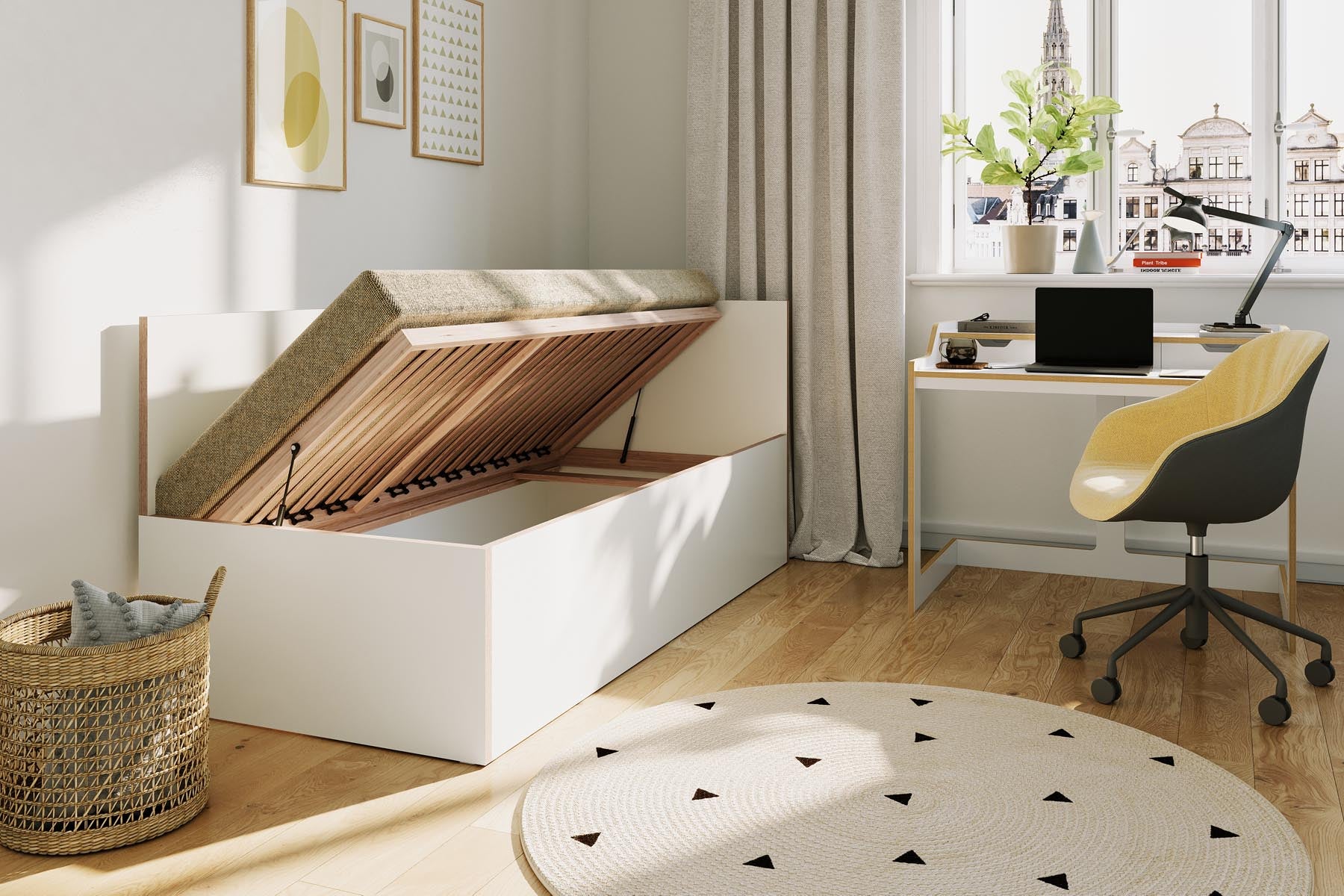 Corner Bett 90 x 200 rechts in Weiss/Multiplexkante präsentiert im Onlineshop von KAQTU Design AG. Bett ist von Müller Möbelwerkstätten