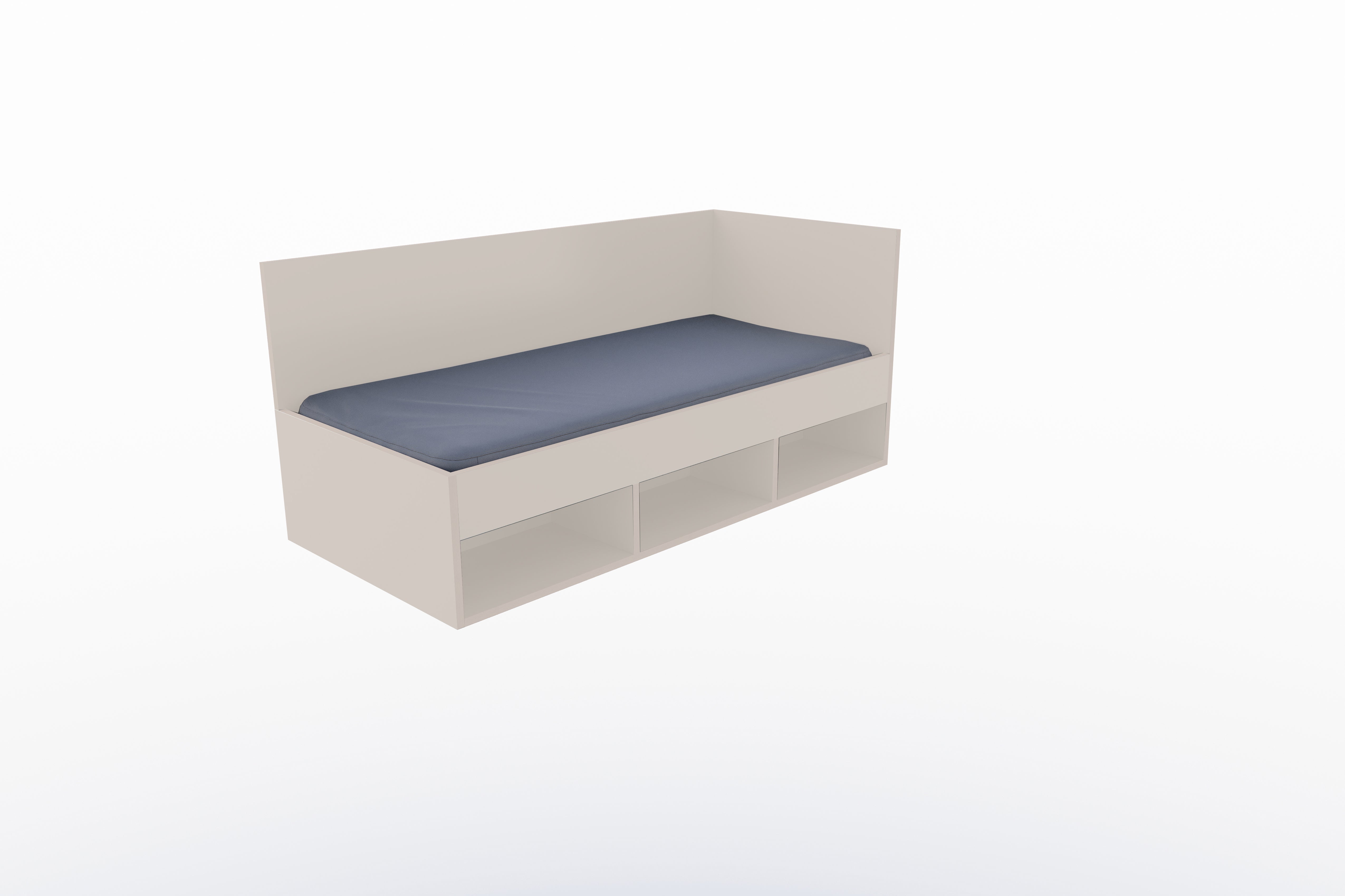 Corner Bett mit offenem Regal 90 x 200 rechts in Kaschmirgrau präsentiert im Onlineshop von KAQTU Design AG. Bett ist von Müller Möbelwerkstätten