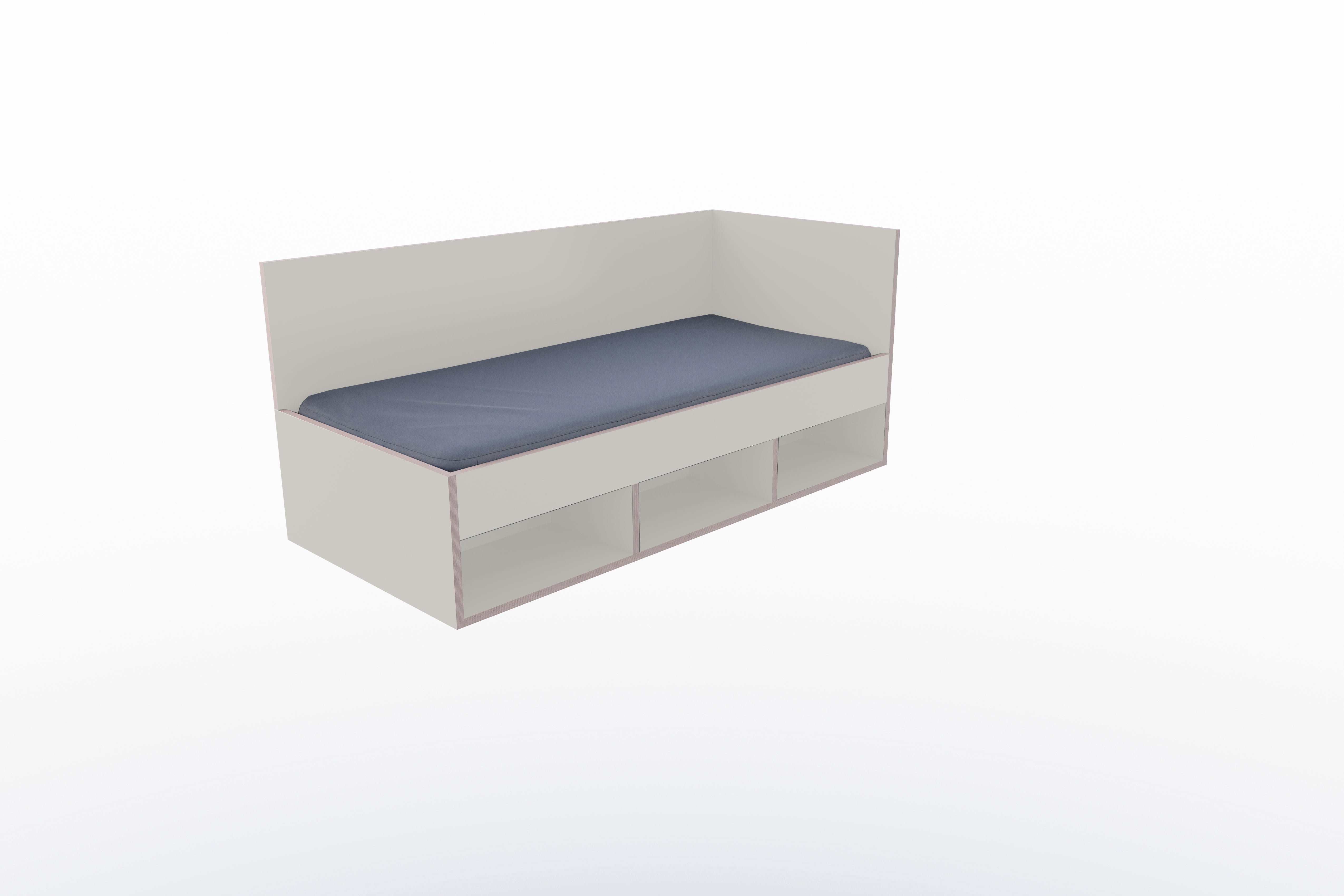 Corner Bett mit offenem Regal 90 x 200 rechts in Steingrau/Multiplexkante präsentiert im Onlineshop von KAQTU Design AG. Bett ist von Müller Möbelwerkstätten