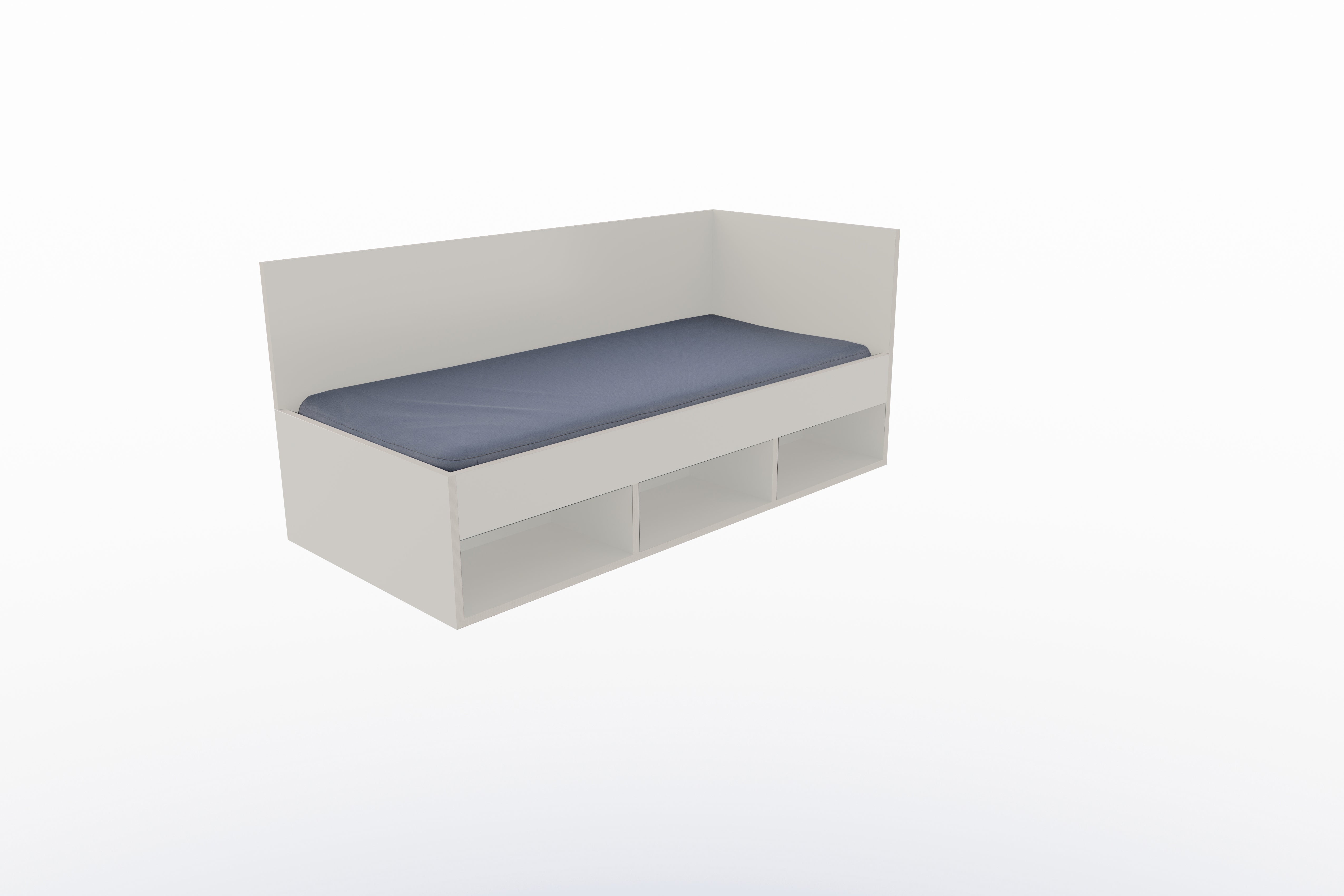 Corner Bett mit offenem Regal 90 x 200 rechts in Steingrau präsentiert im Onlineshop von KAQTU Design AG. Bett ist von Müller Möbelwerkstätten