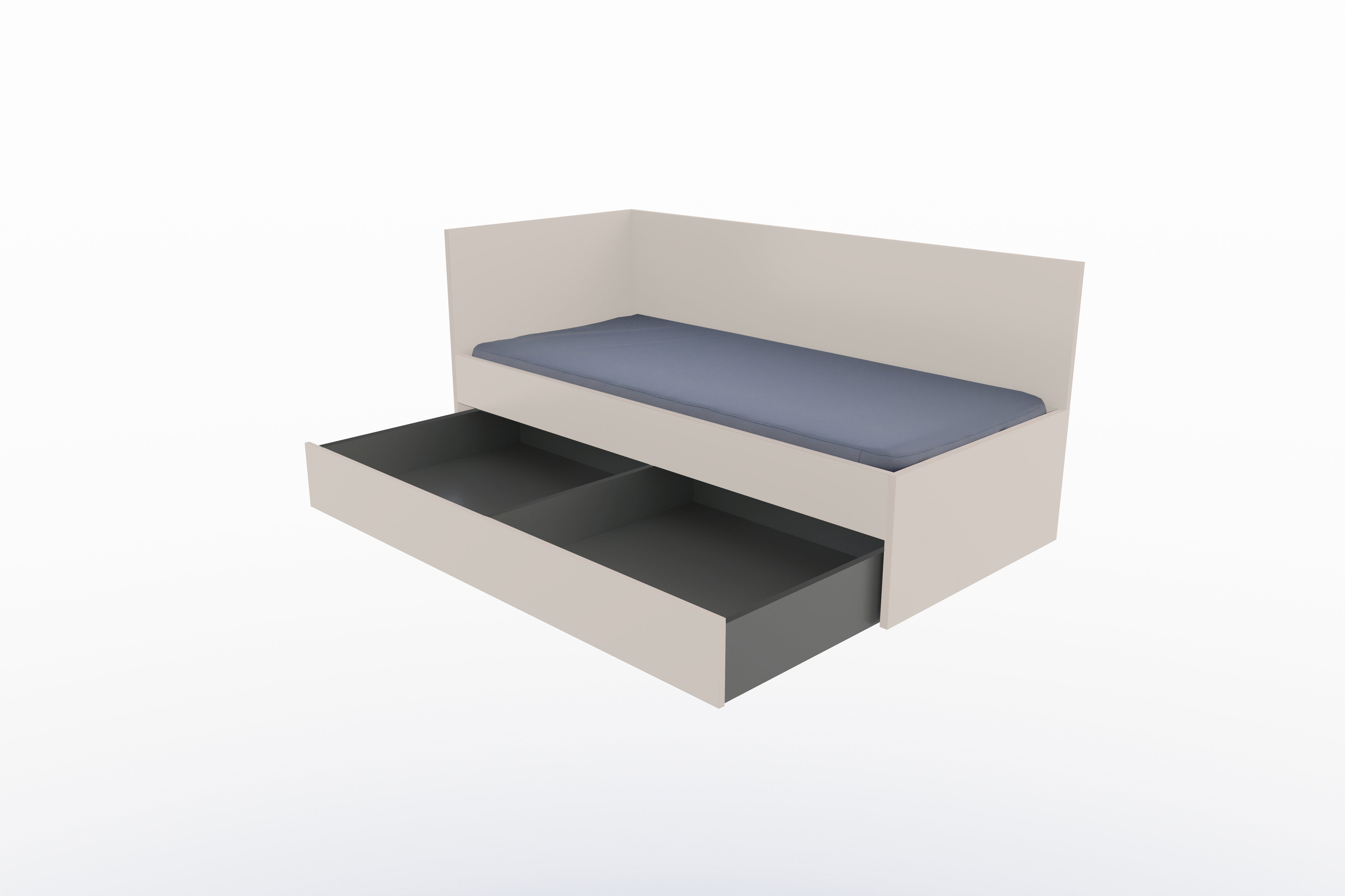 Corner Bett mit Auszug auf Rollen 90 x 200 links in Kaschmirgrau präsentiert im Onlineshop von KAQTU Design AG. Bett ist von Müller Möbelwerkstätten