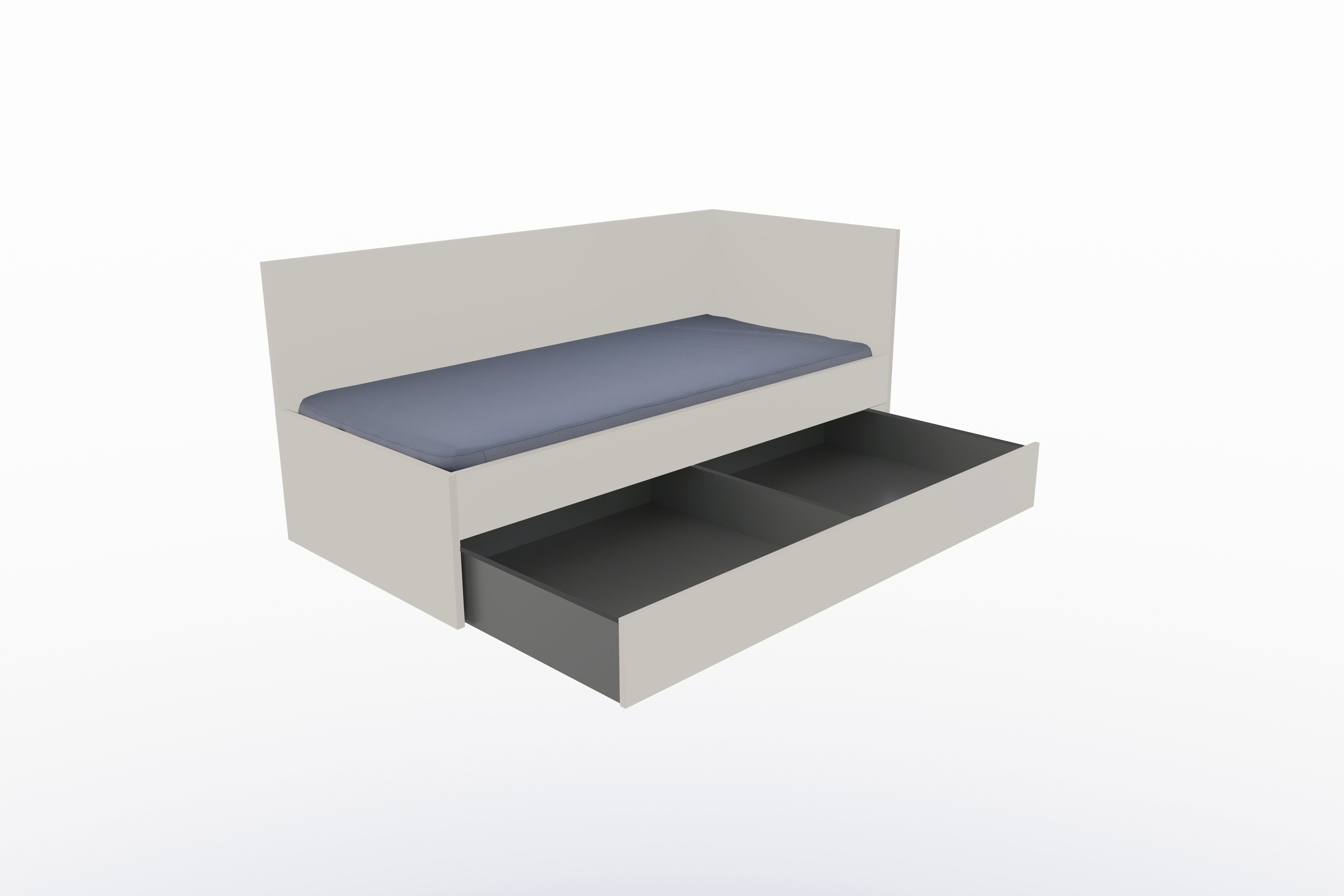 Corner Bett mit Auszug auf Rollen 90 x 200 rechts in Steingrau präsentiert im Onlineshop von KAQTU Design AG. Bett ist von Müller Möbelwerkstätten