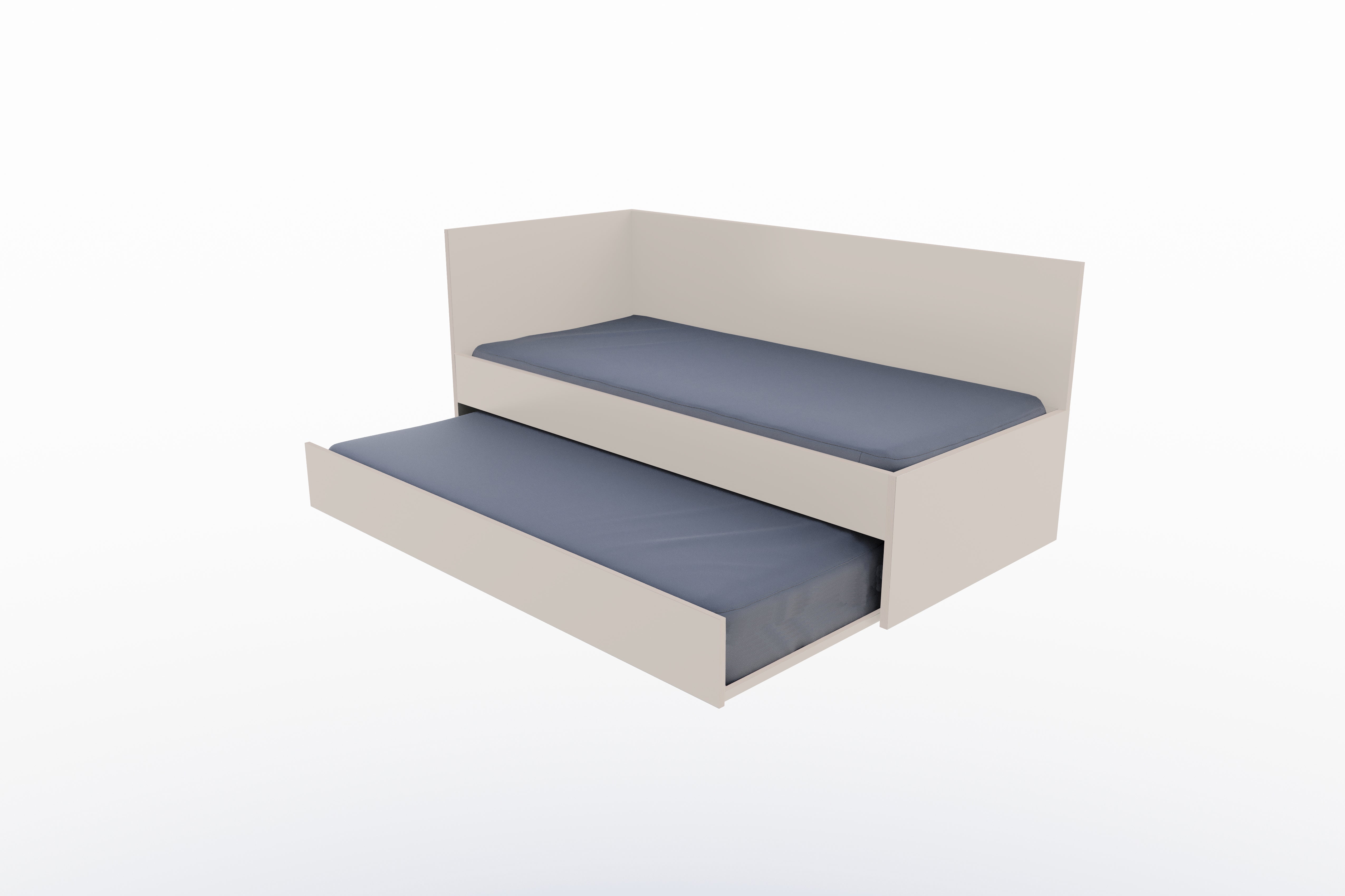 Corner Bett mit ausziehbarer Liegefläche 90 x 200 links in Kaschmirgrau präsentiert im Onlineshop von KAQTU Design AG. Bett ist von Müller Möbelwerkstätten
