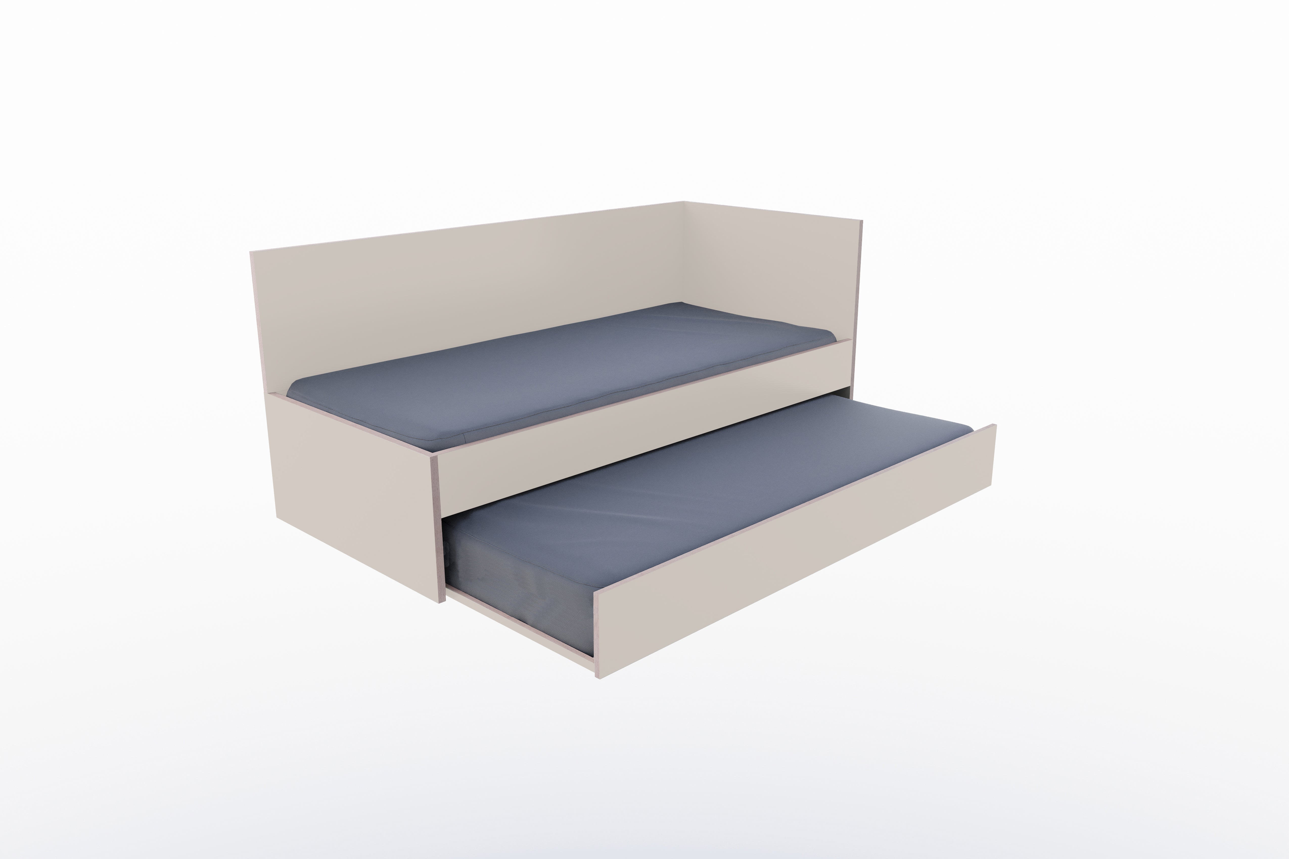 Corner Bett mit ausziehbarer Liegefläche 90 x 200 rechts in Kaschmirgrau/Multiplexkante präsentiert im Onlineshop von KAQTU Design AG. Bett ist von Müller Möbelwerkstätten