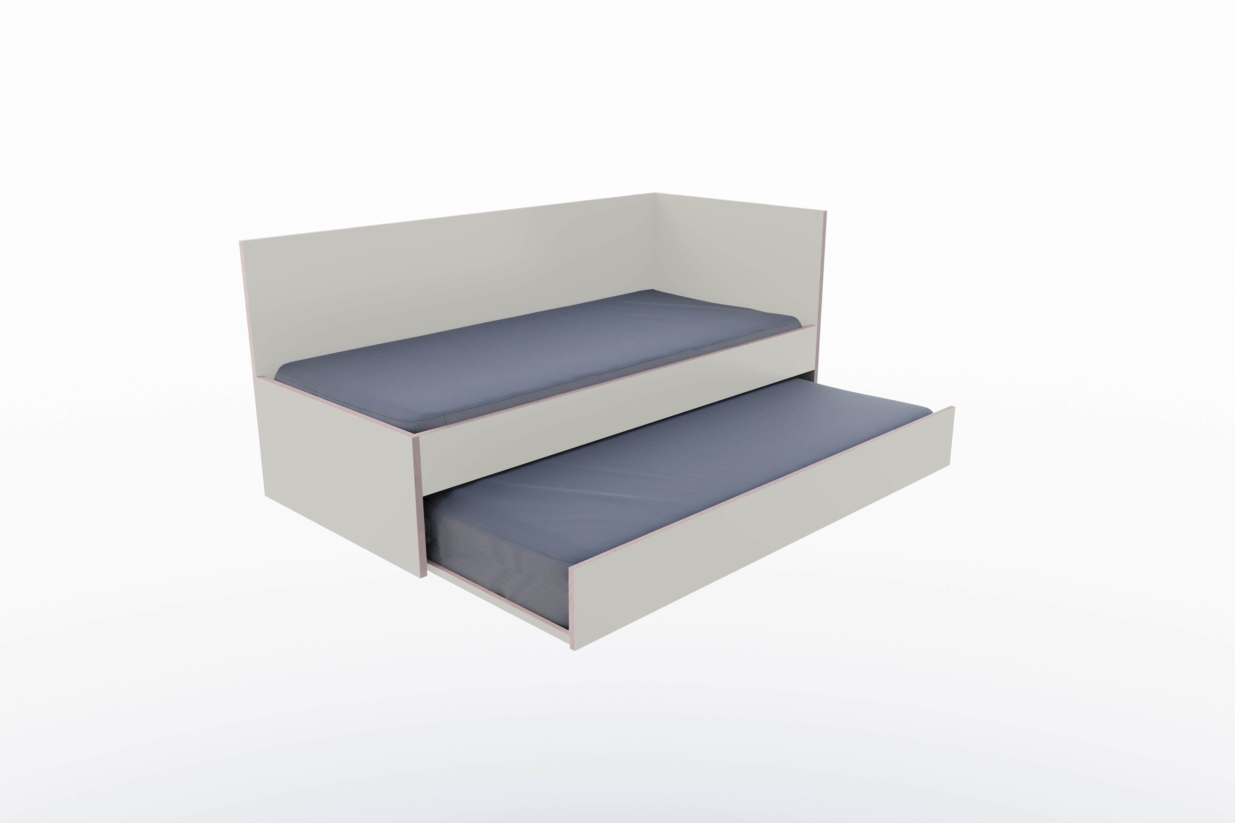 Corner Bett mit ausziehbarer Liegefläche 90 x 200 rechts in Steingrau/Multiplexkante präsentiert im Onlineshop von KAQTU Design AG. Bett ist von Müller Möbelwerkstätten