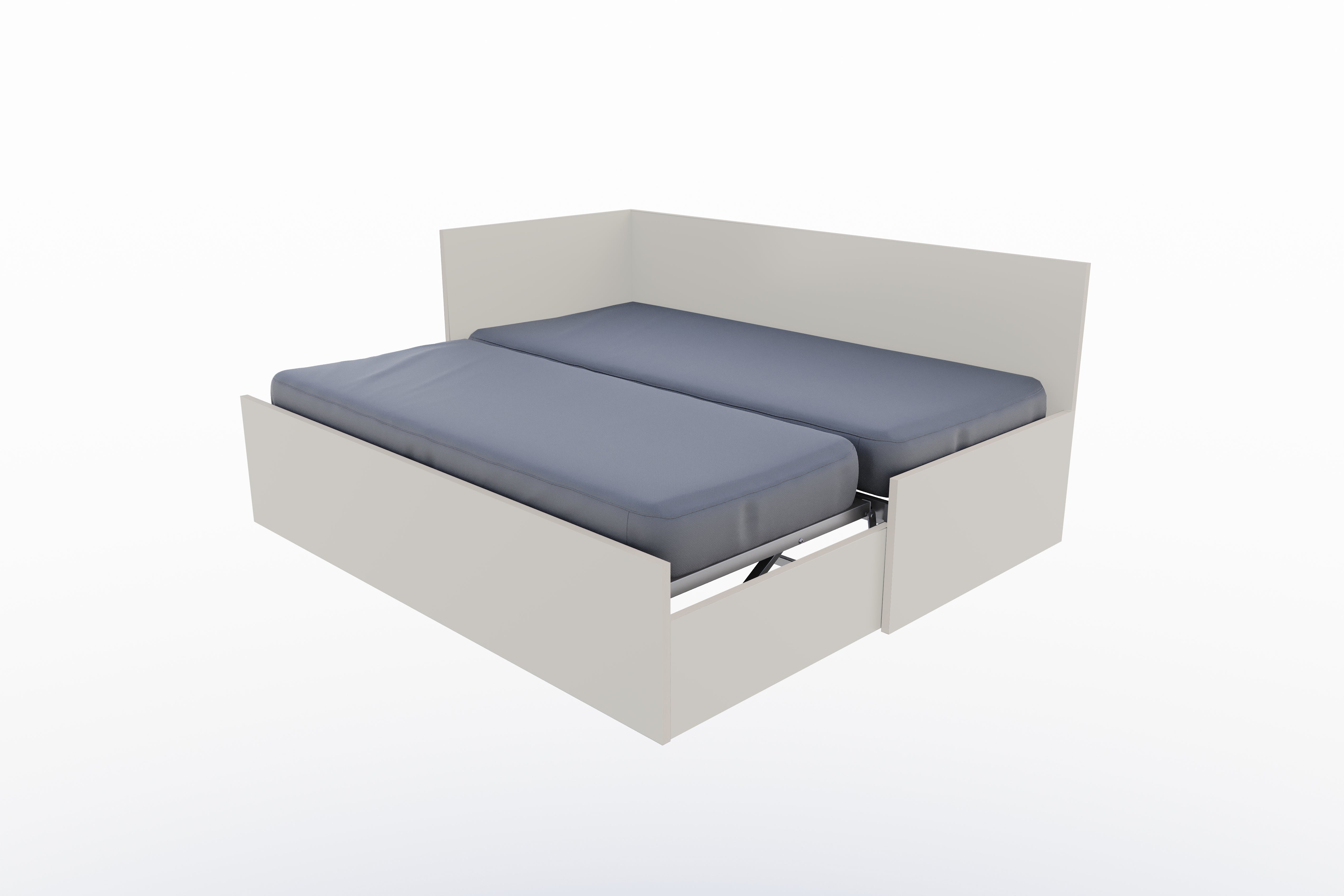 Corner Bett mit ausziehbarer Liegefläche, höhengleich 90 x 200 links in Steingrau präsentiert im Onlineshop von KAQTU Design AG. Bett ist von Müller Möbelwerkstätten